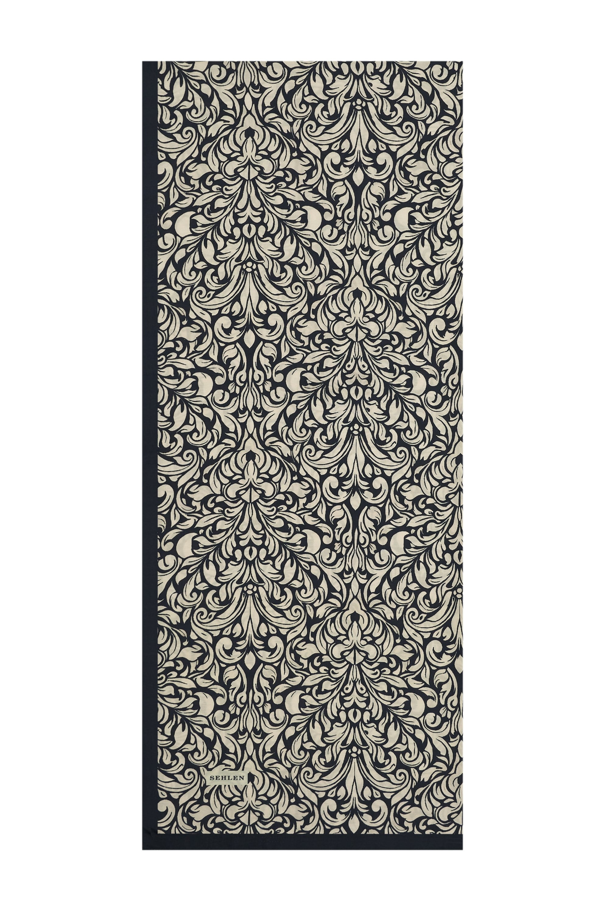 Perla Barok Damask Desenli Şal - Siyah Bej