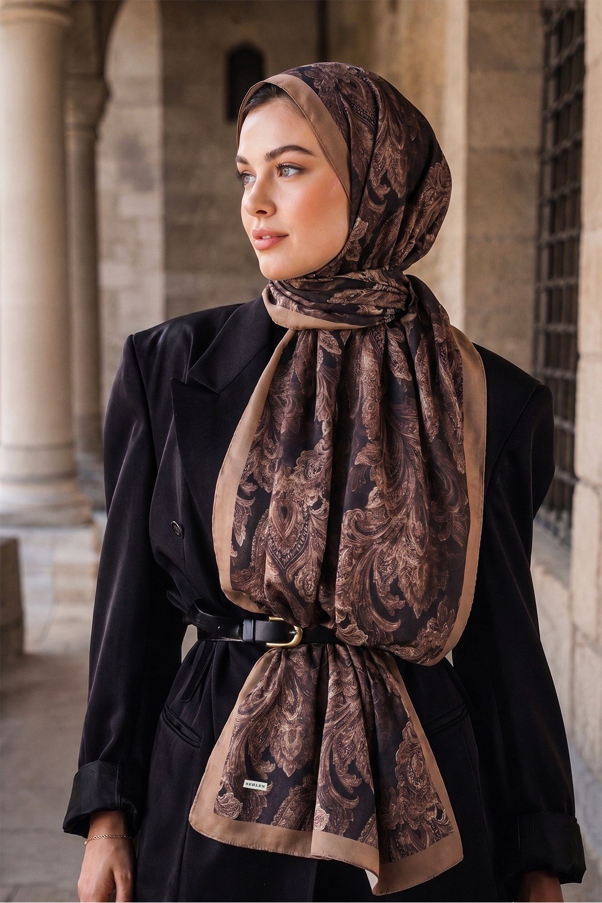 Perla Barok Paisley Desenli Şal - Bej