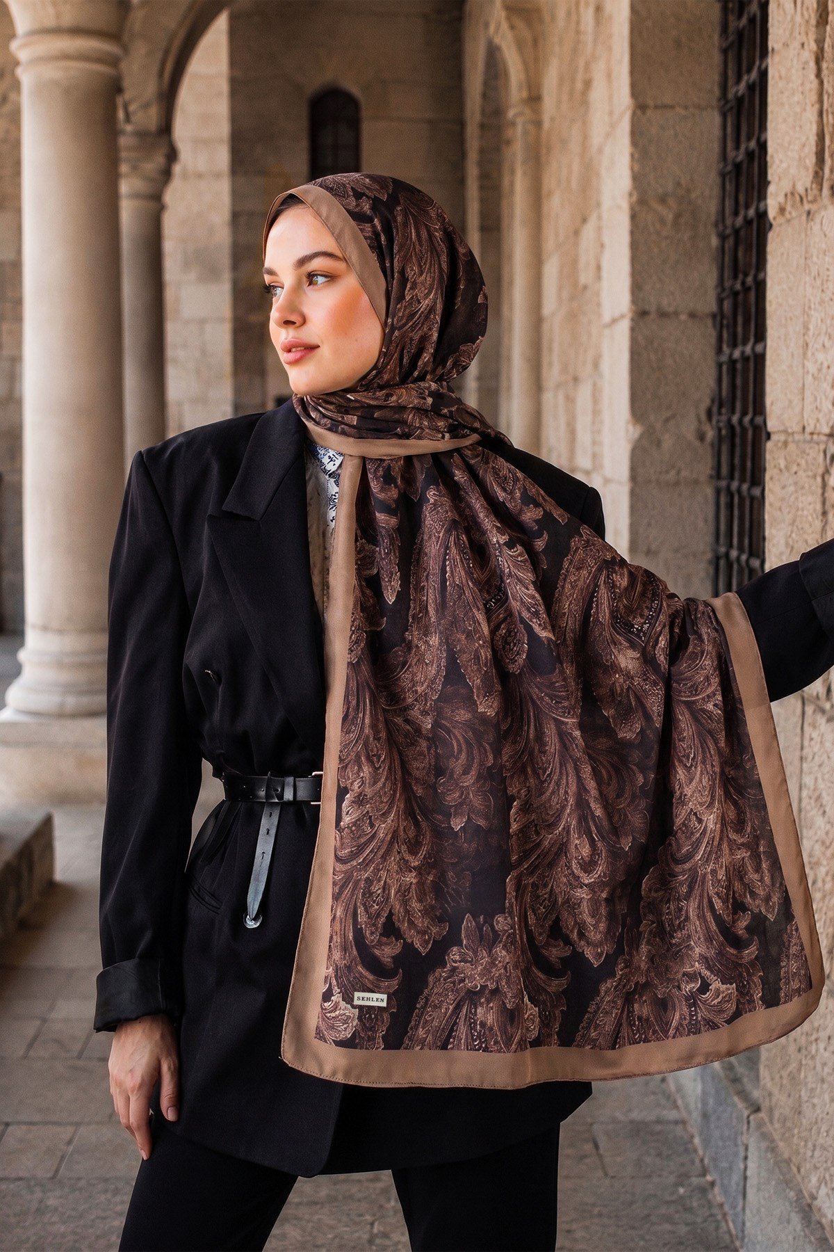 Perla Barok Paisley Desenli Şal - Bej