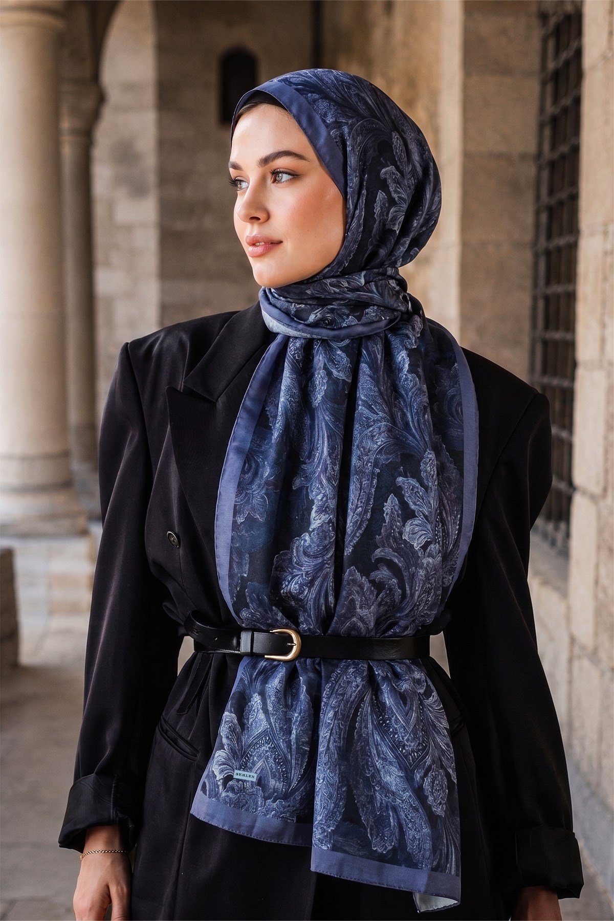 Perla Barok Paisley Desenli Şal - İndigo