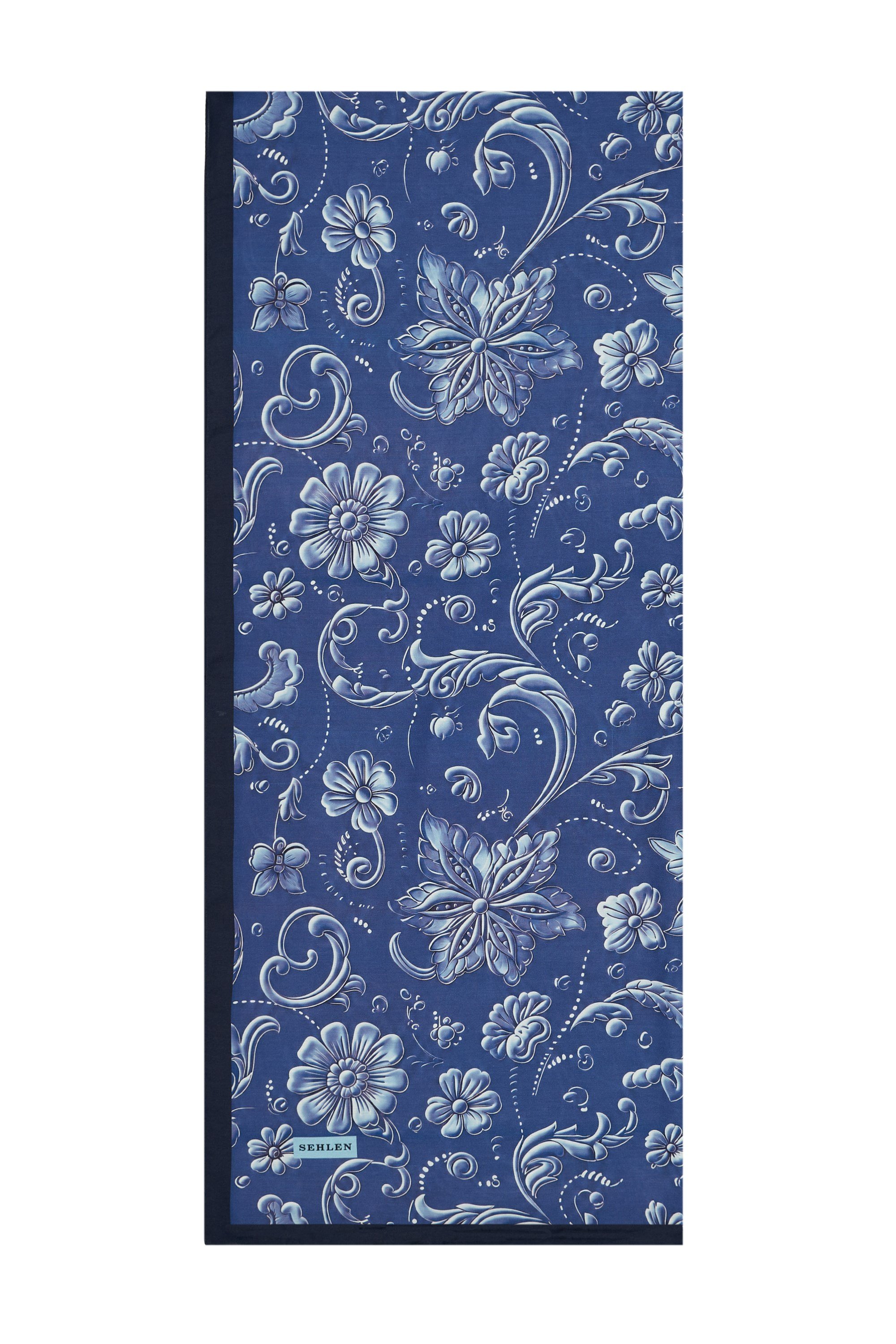 Perla Çini Floral Desenli Şal - Lacivert