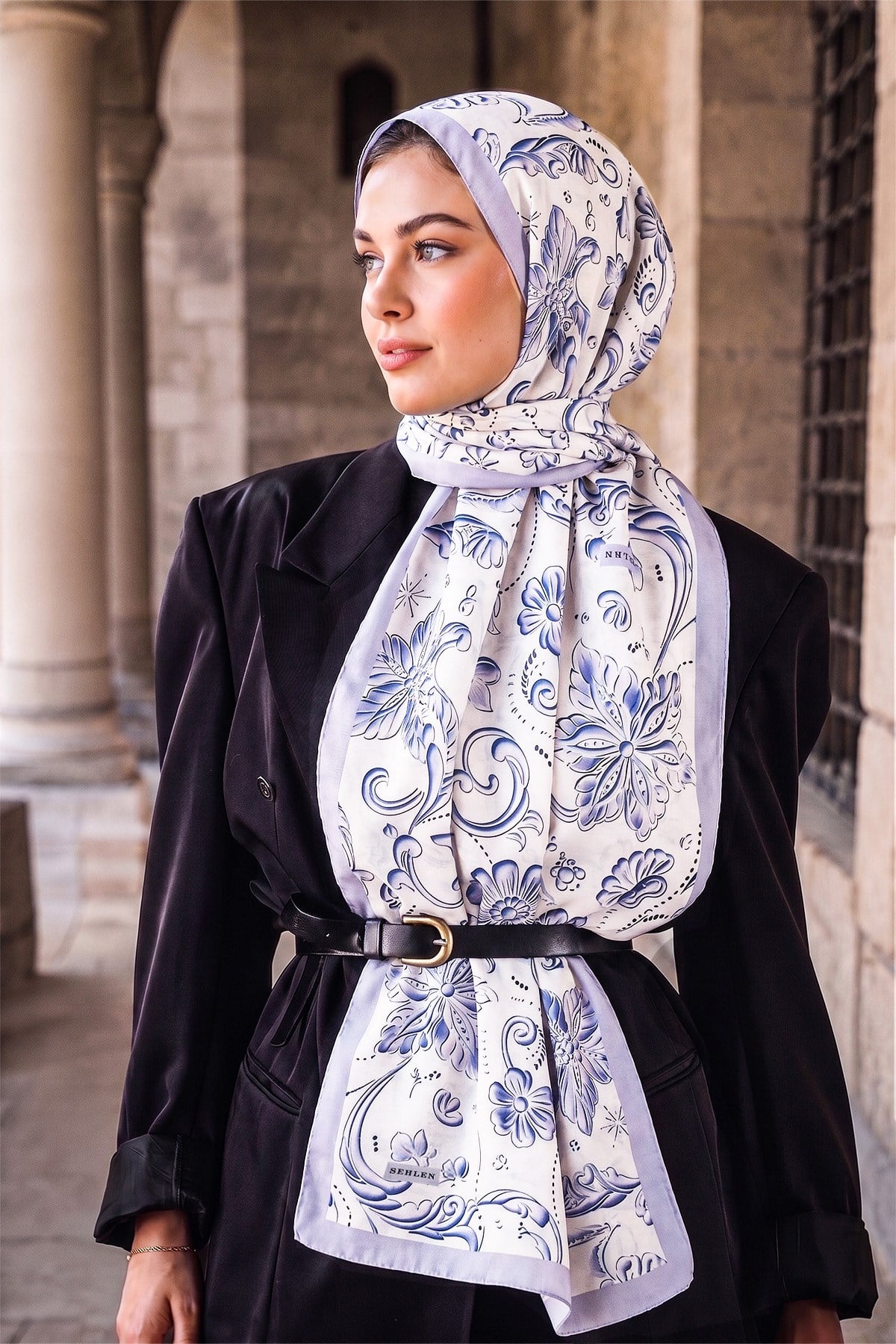 Perla Çini Floral Desenli Şal - Lila