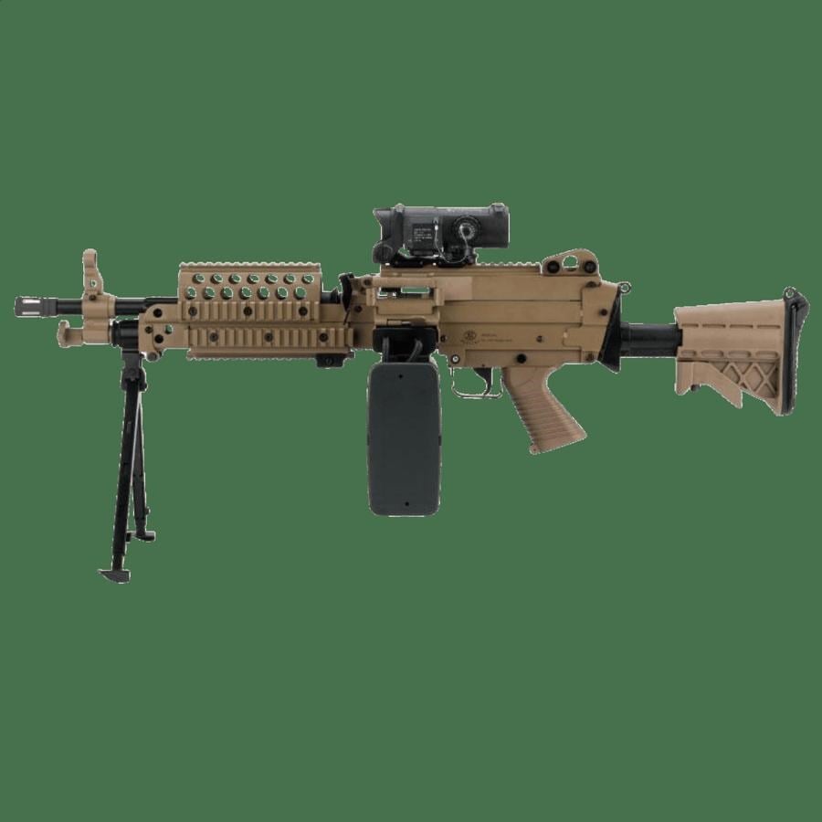 AK FN Herstal Lisanslı M249 Full Metal Gövdeli SAW Makinalı MK46 Airsoft Tüfek - Çöl Rengi