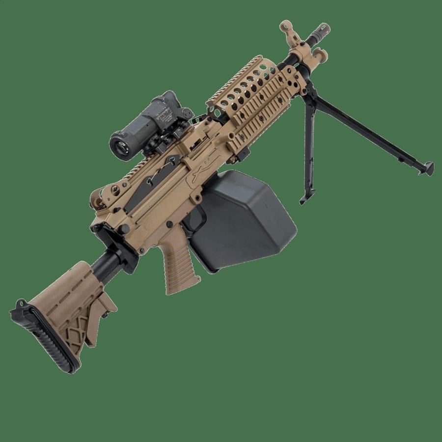 AK FN Herstal Lisanslı M249 Full Metal Gövdeli SAW Makinalı MK46 Airsoft Tüfek - Çöl Rengi