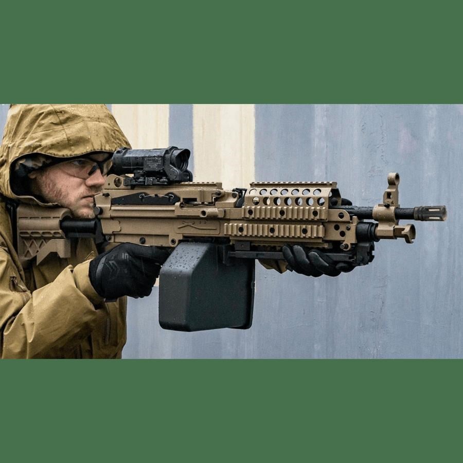 AK FN Herstal Lisanslı M249 Full Metal Gövdeli SAW Makinalı MK46 Airsoft Tüfek - Çöl Rengi