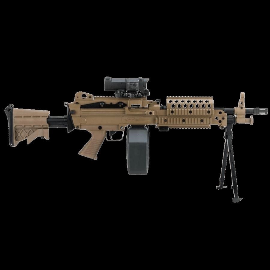 AK FN Herstal Lisanslı M249 Full Metal Gövdeli SAW Makinalı MK46 Airsoft Tüfek - Çöl Rengi