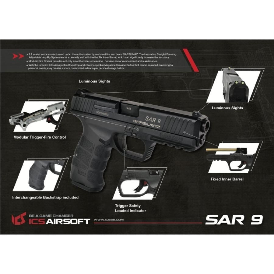 ICS SARSILMAZ SAR9 GEN2 6mm GBB Airsoft Tabanca