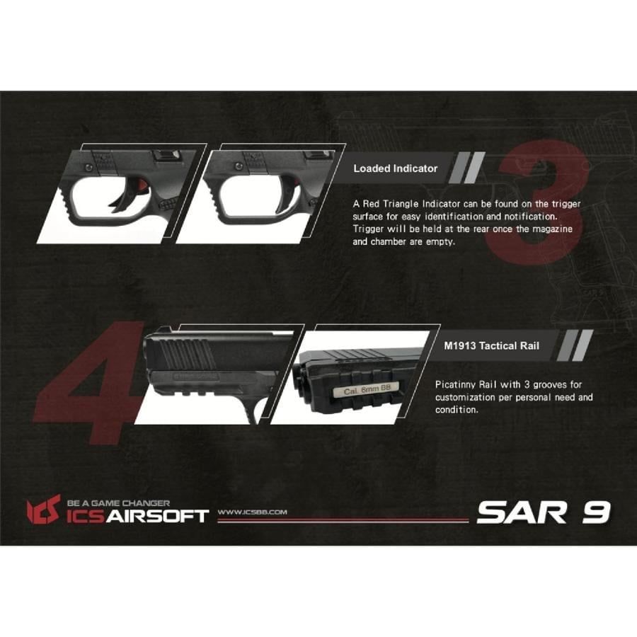 ICS SARSILMAZ SAR9 GEN2 6mm GBB Airsoft Tabanca