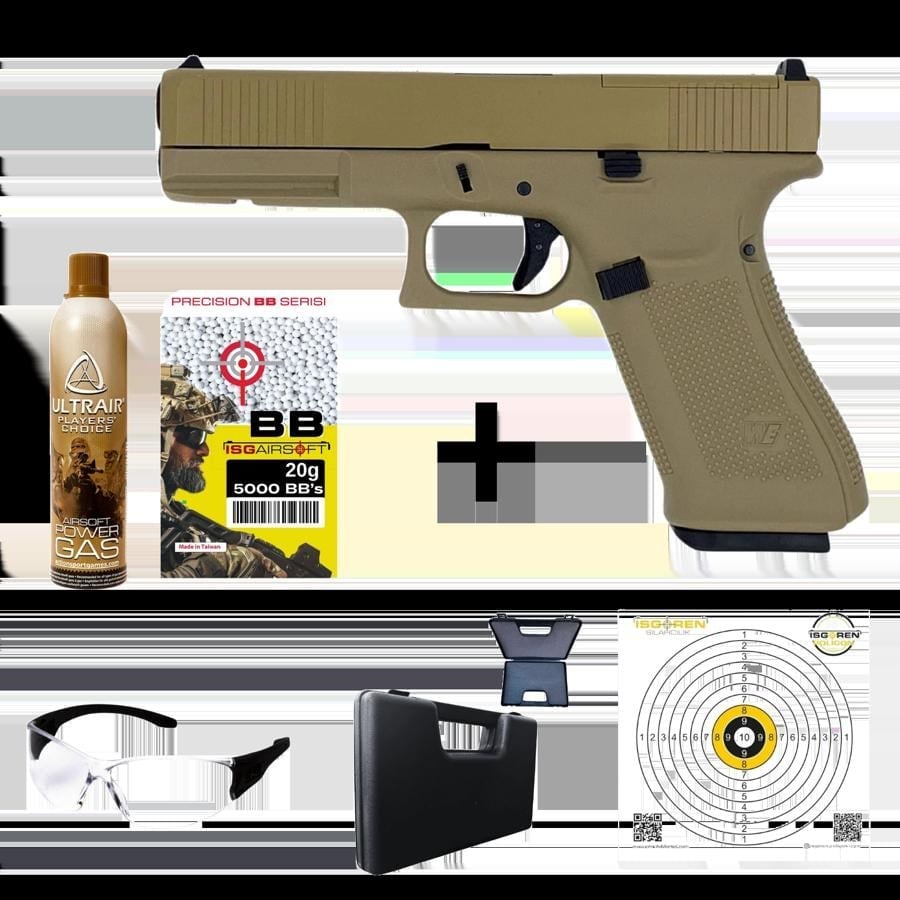 WE GLOCK G17 TAN GEN5 MOS RMR Ayaklı GBB Airsoft Tabanca Seti