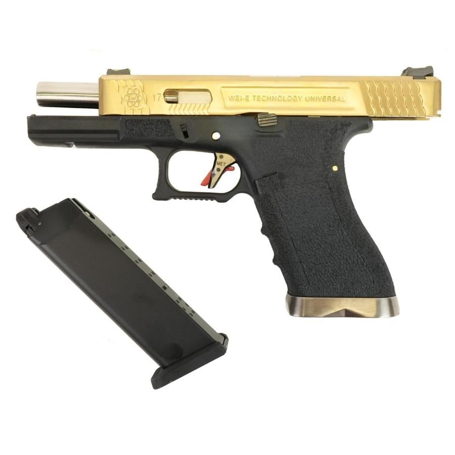 WE GLOCK17 G17 TG GBB AIRSOFT TABANCA Siyah Gövde / Gold Sürgü / Silver Namlu (WE-G001WET-TG)