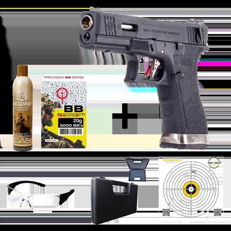 WE GLOCK18 G18 FullAuto T5 GBB Airsoft Tabanca Seti