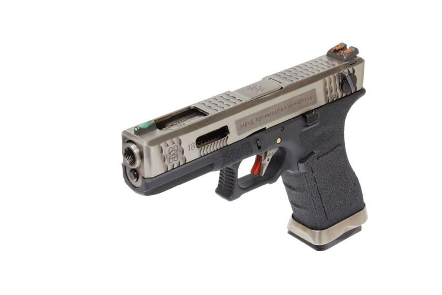 WE GLOCK18 G18 FullAuto T7 GBB Airsoft Tabanca Silver Kızak / Silver Namlu /  Siyah Gövde