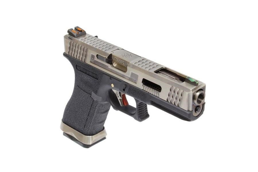 WE GLOCK18 G18 FullAuto T7 GBB Airsoft Tabanca Silver Kızak / Silver Namlu /  Siyah Gövde