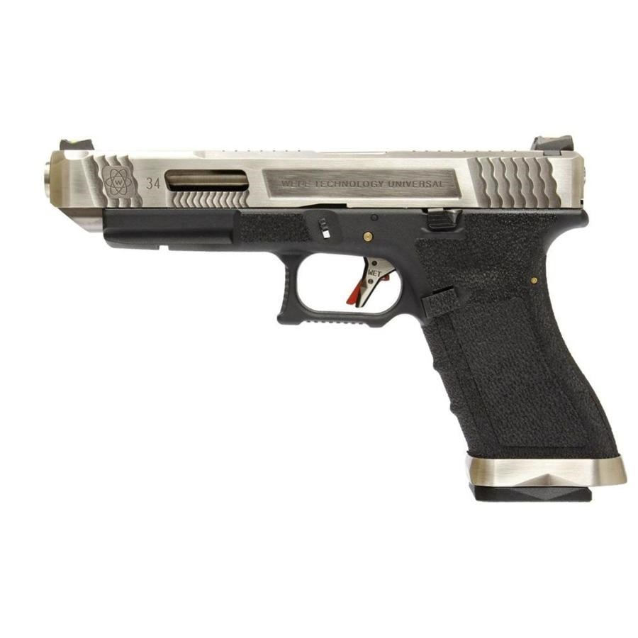 WE Glock34 G34 T7 GBB Airsoft Tabanca Silver Kızak / Silver Namlu /  Siyah Gövde