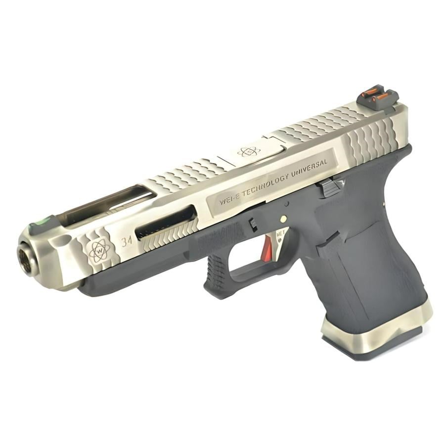 WE Glock34 G34 T7 GBB Airsoft Tabanca Silver Kızak / Silver Namlu /  Siyah Gövde