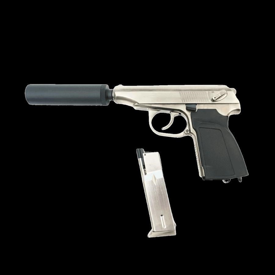 WE MAKAROV Susturuculu SILVER Airsoft GBB Tabanca Seti