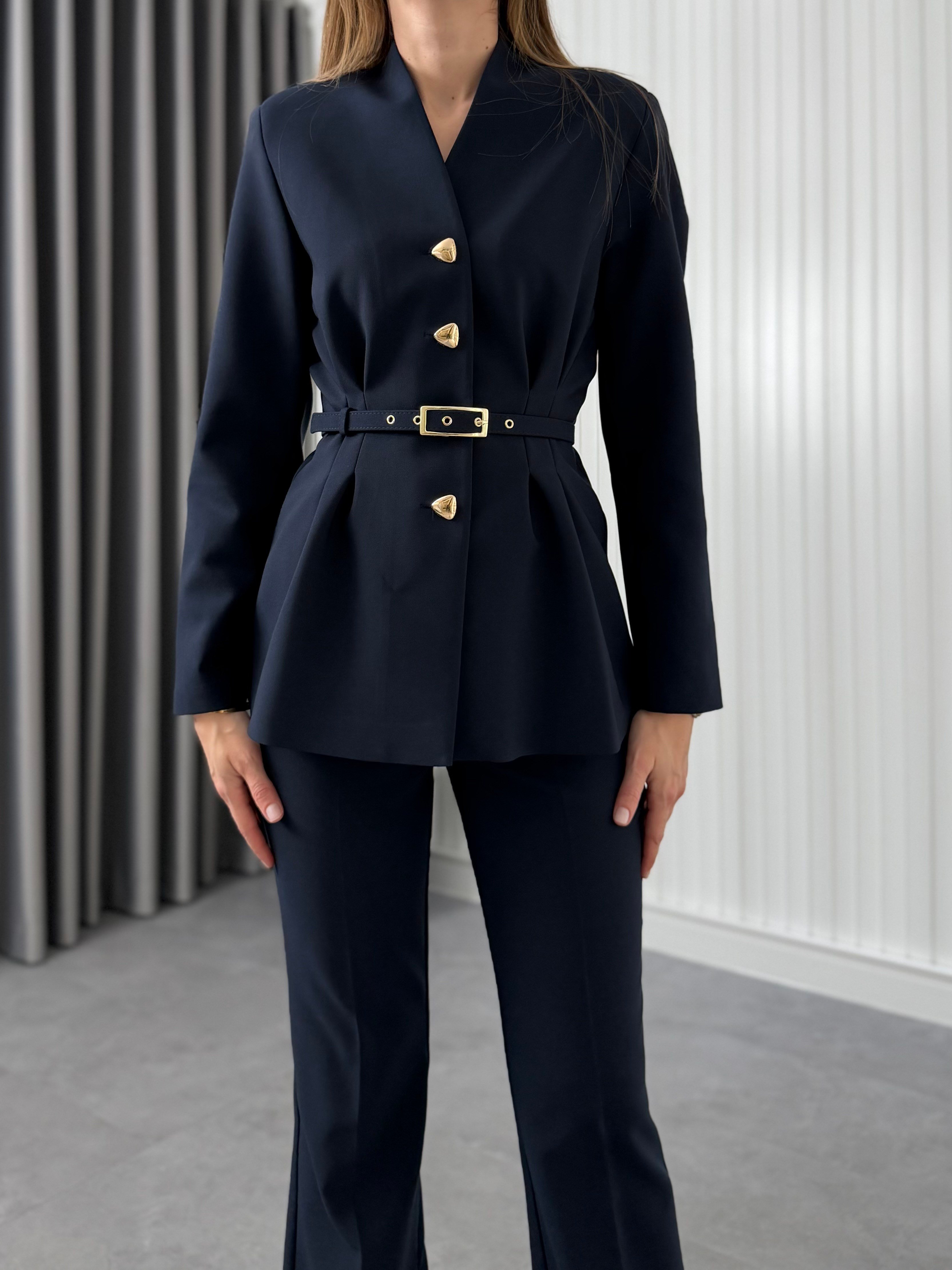  Minimal Gold Detaylı Takım  Lacivert
