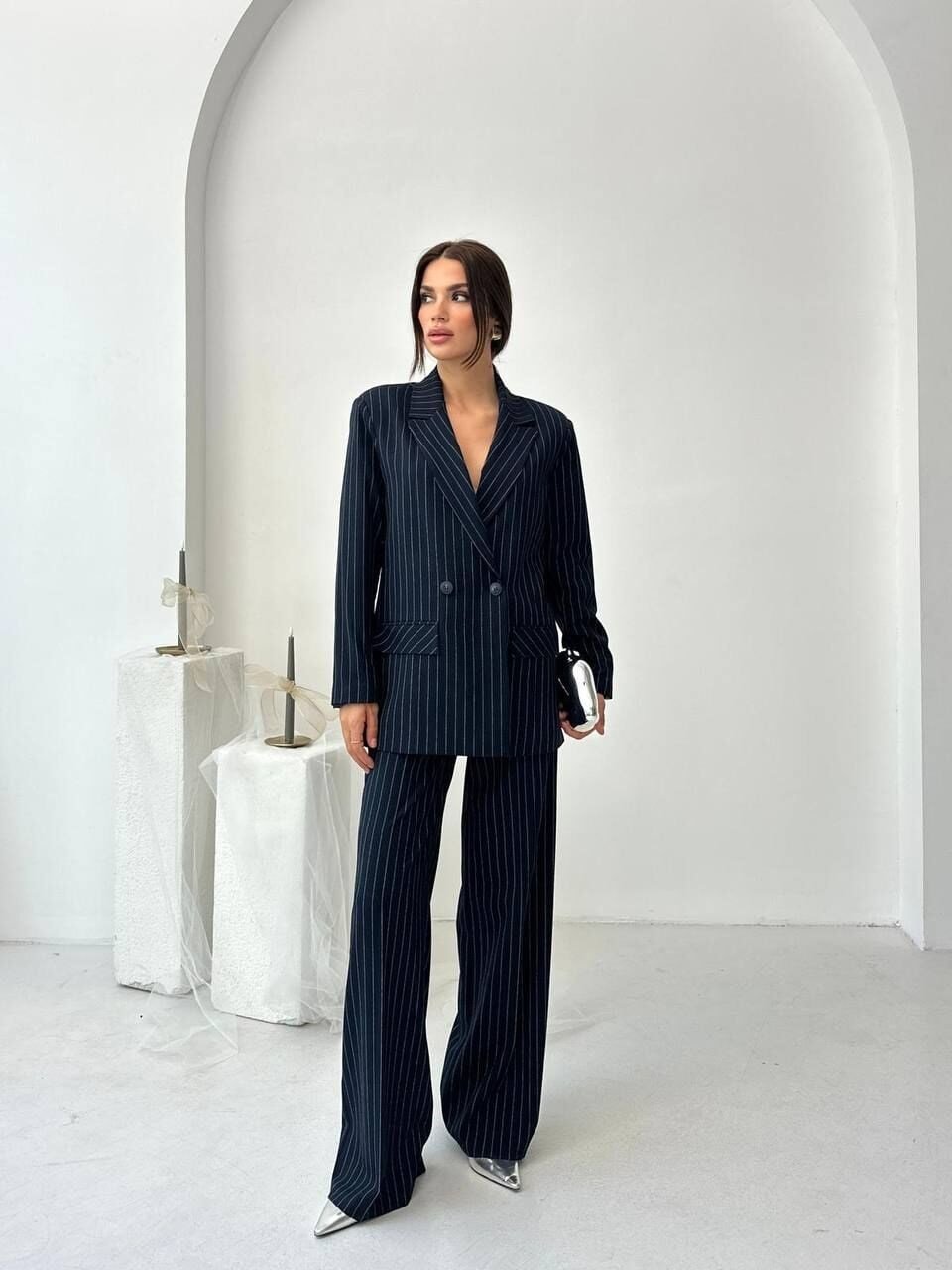 Çizgili Oversize Takım Lacivert