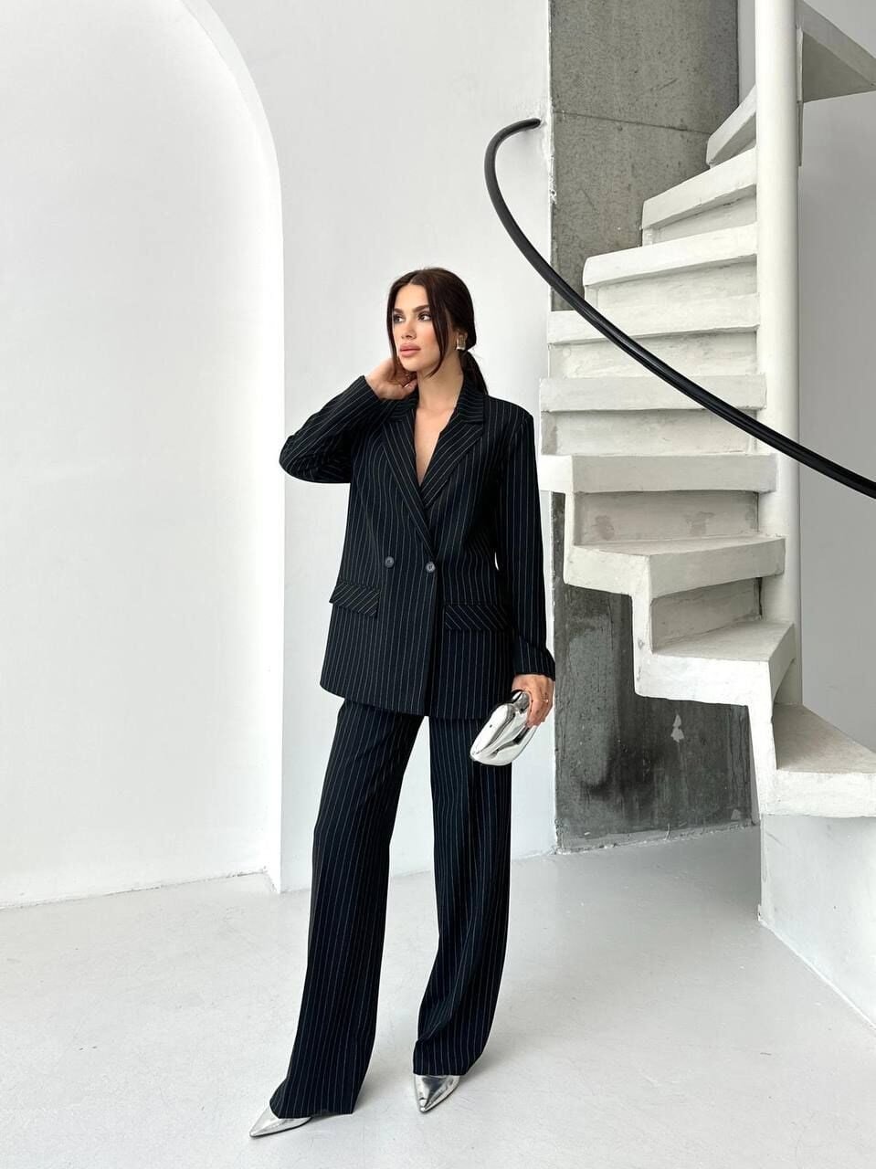 Çizgili Oversize Takım Lacivert