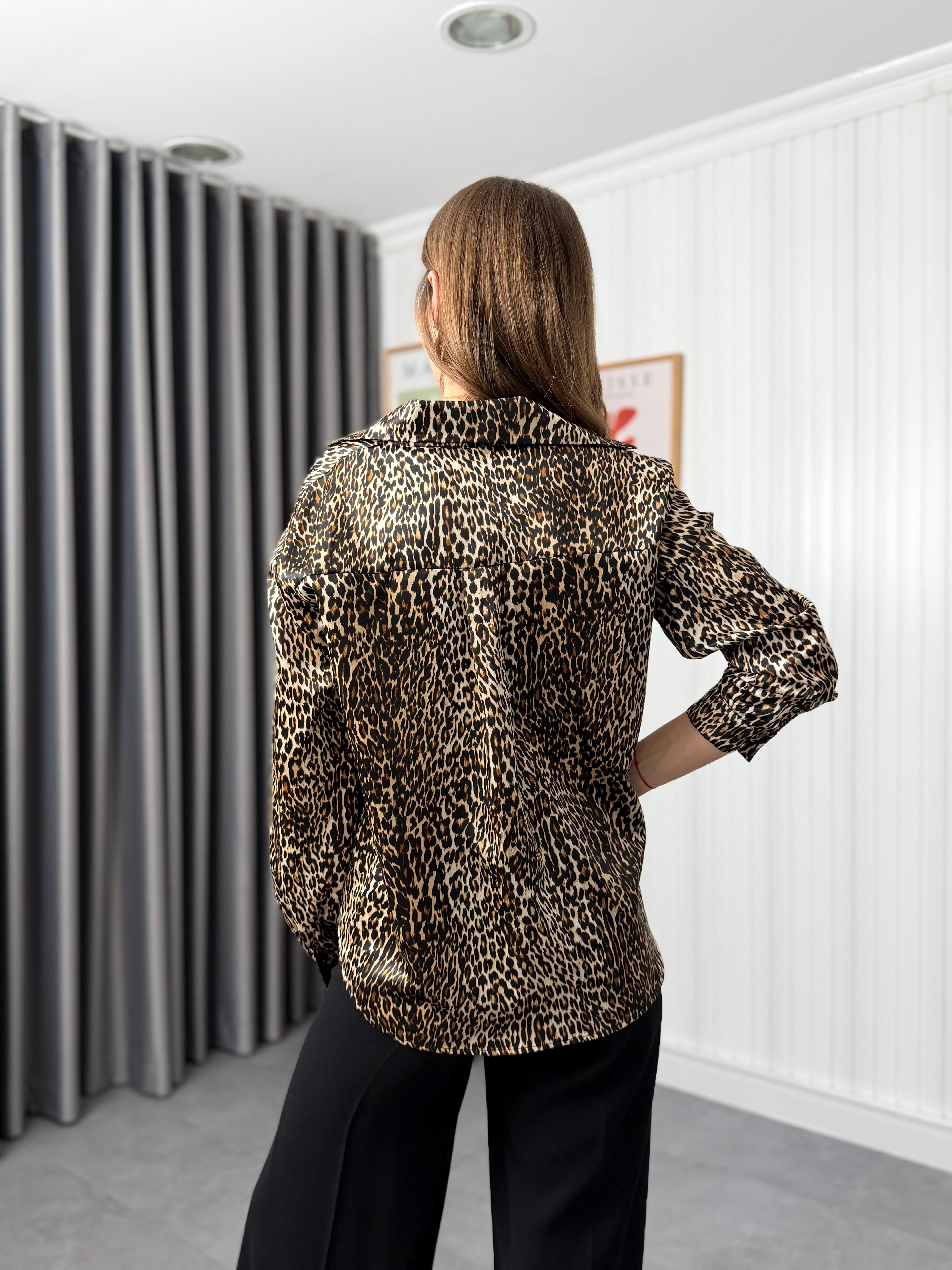 Saten Bluz Leopar