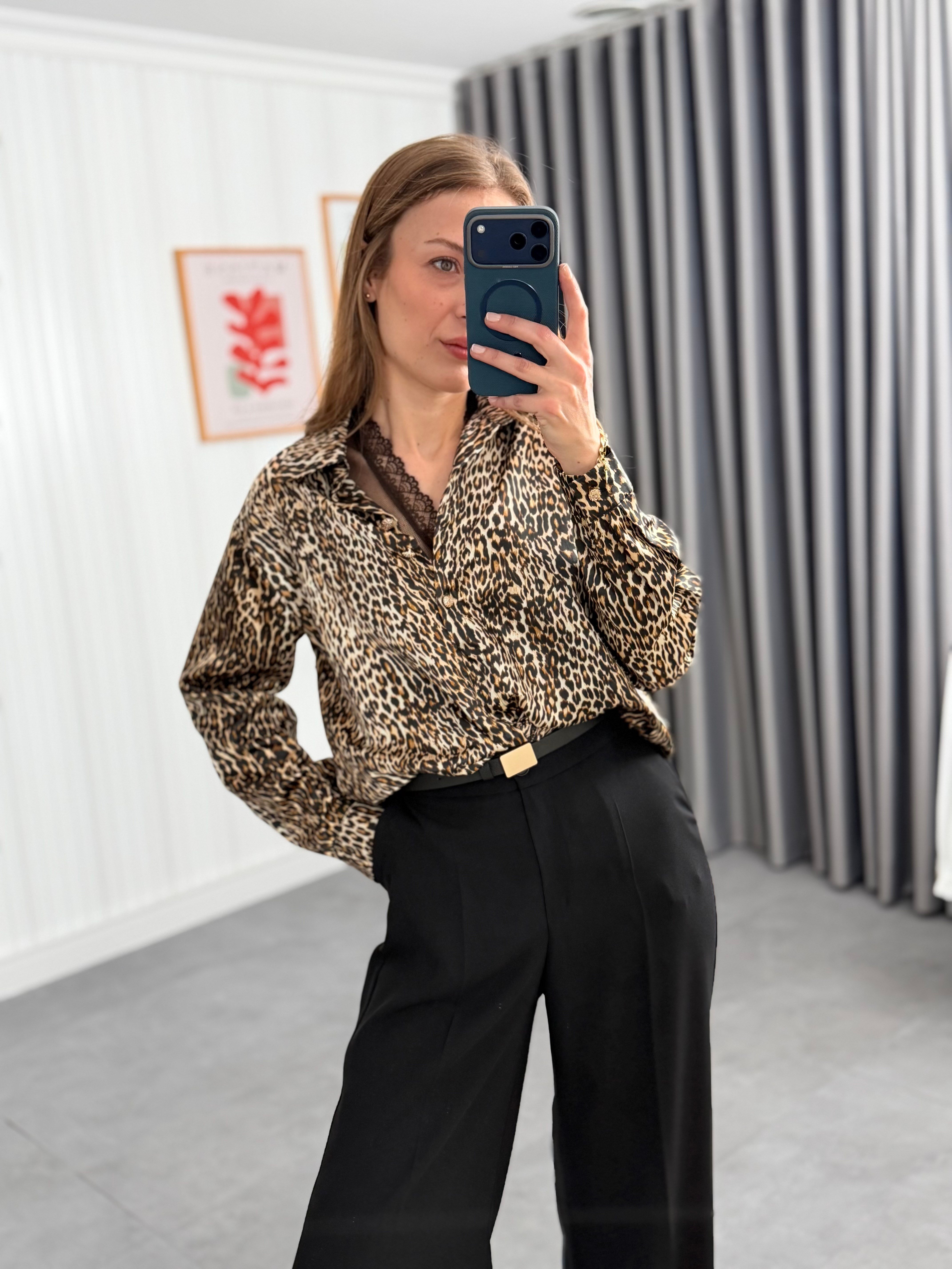 Saten Bluz Leopar