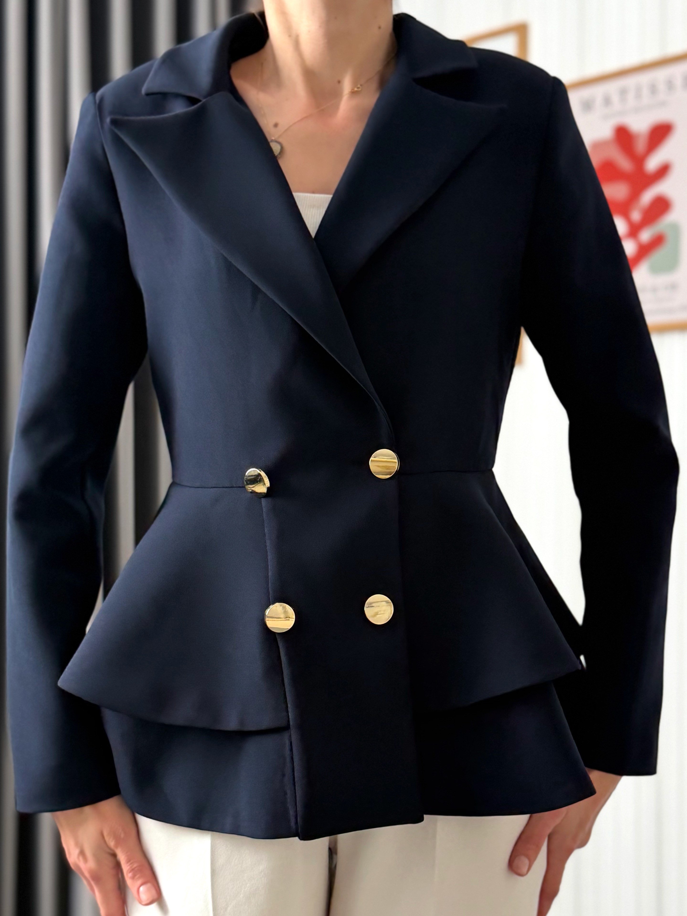 Volanlı Blazer Ceket-Lacivert