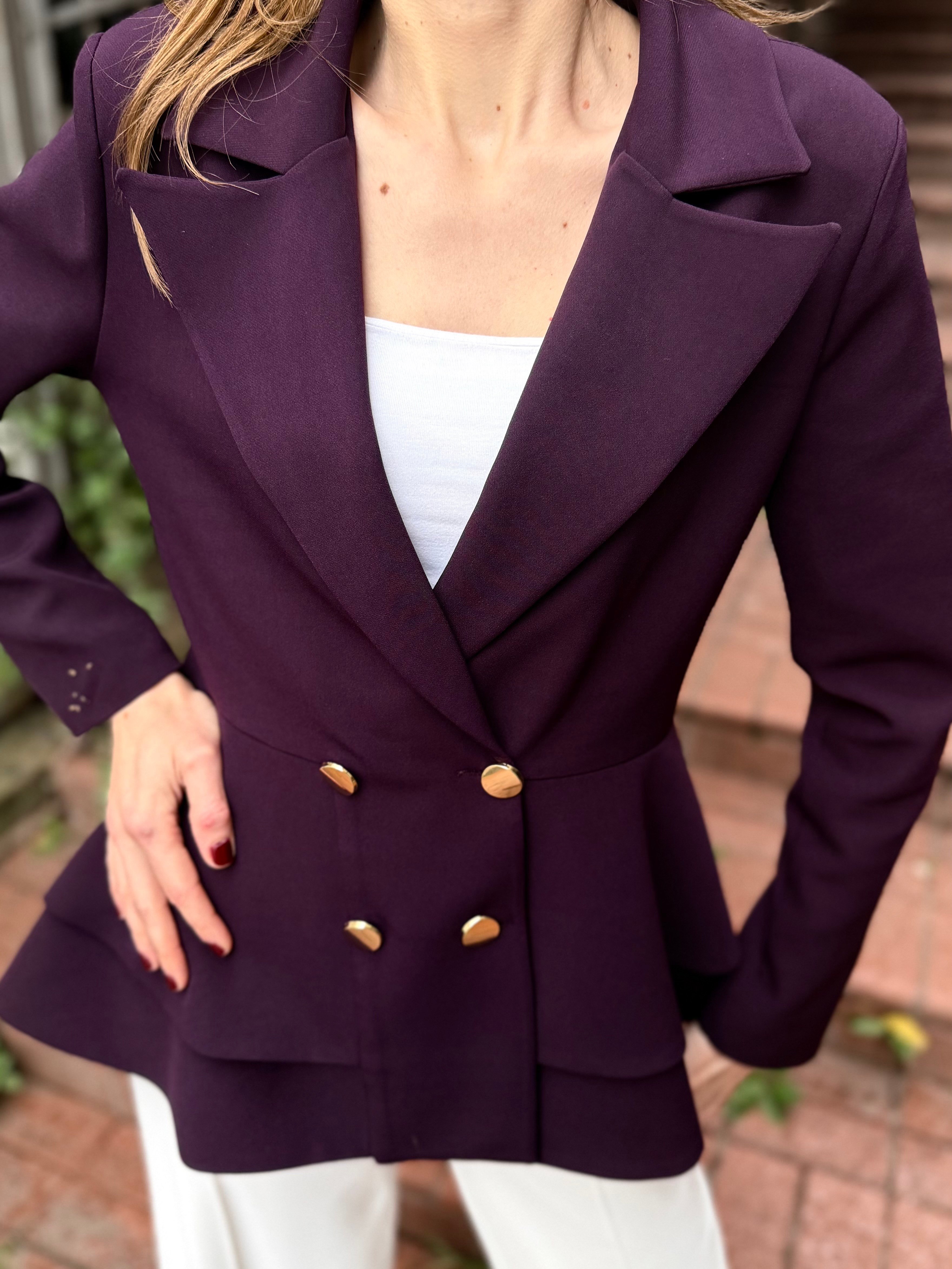 Volanlı Blazer Ceket-Mor