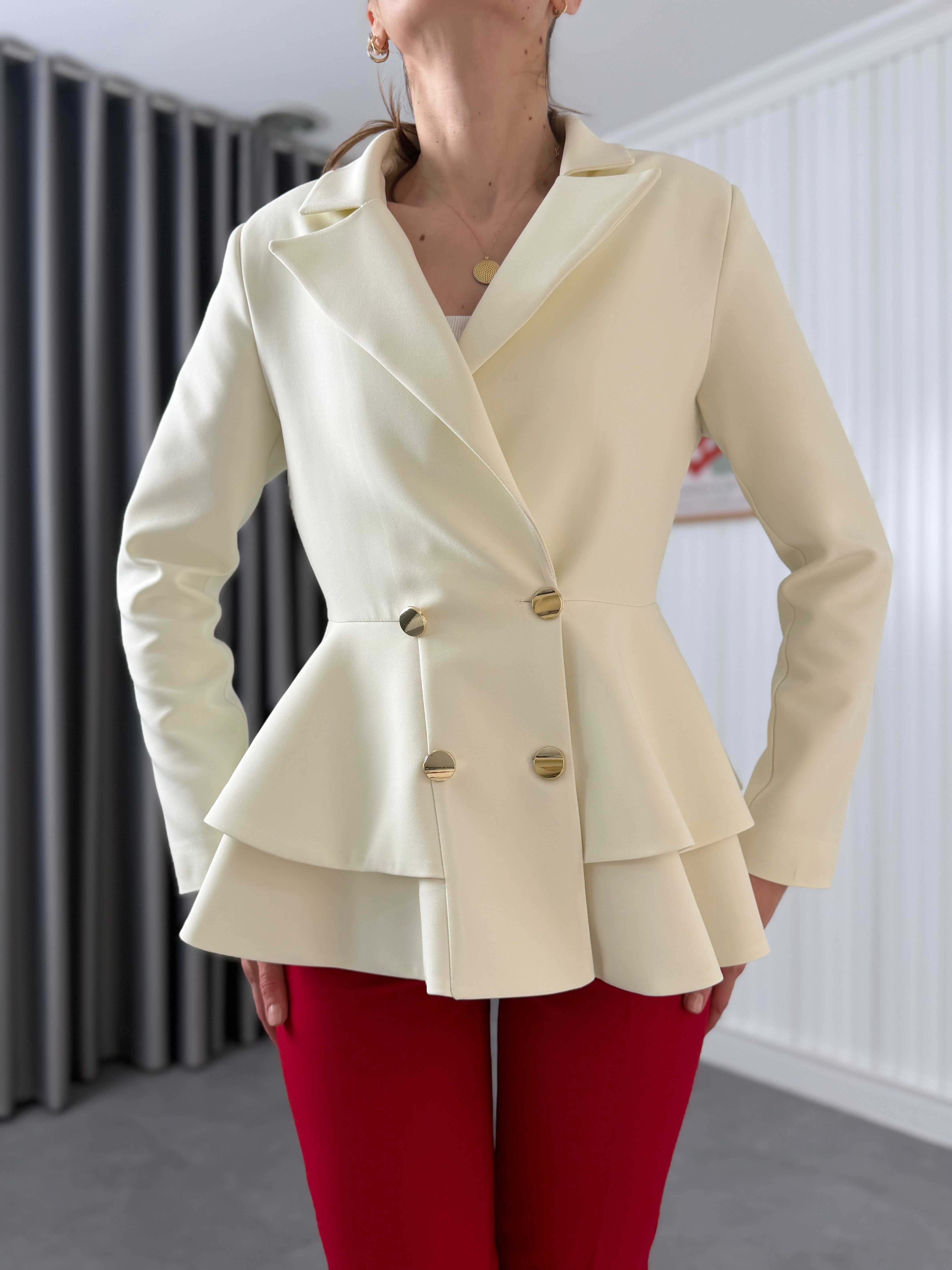 Volanlı Blazer Ceket-Tereyağ