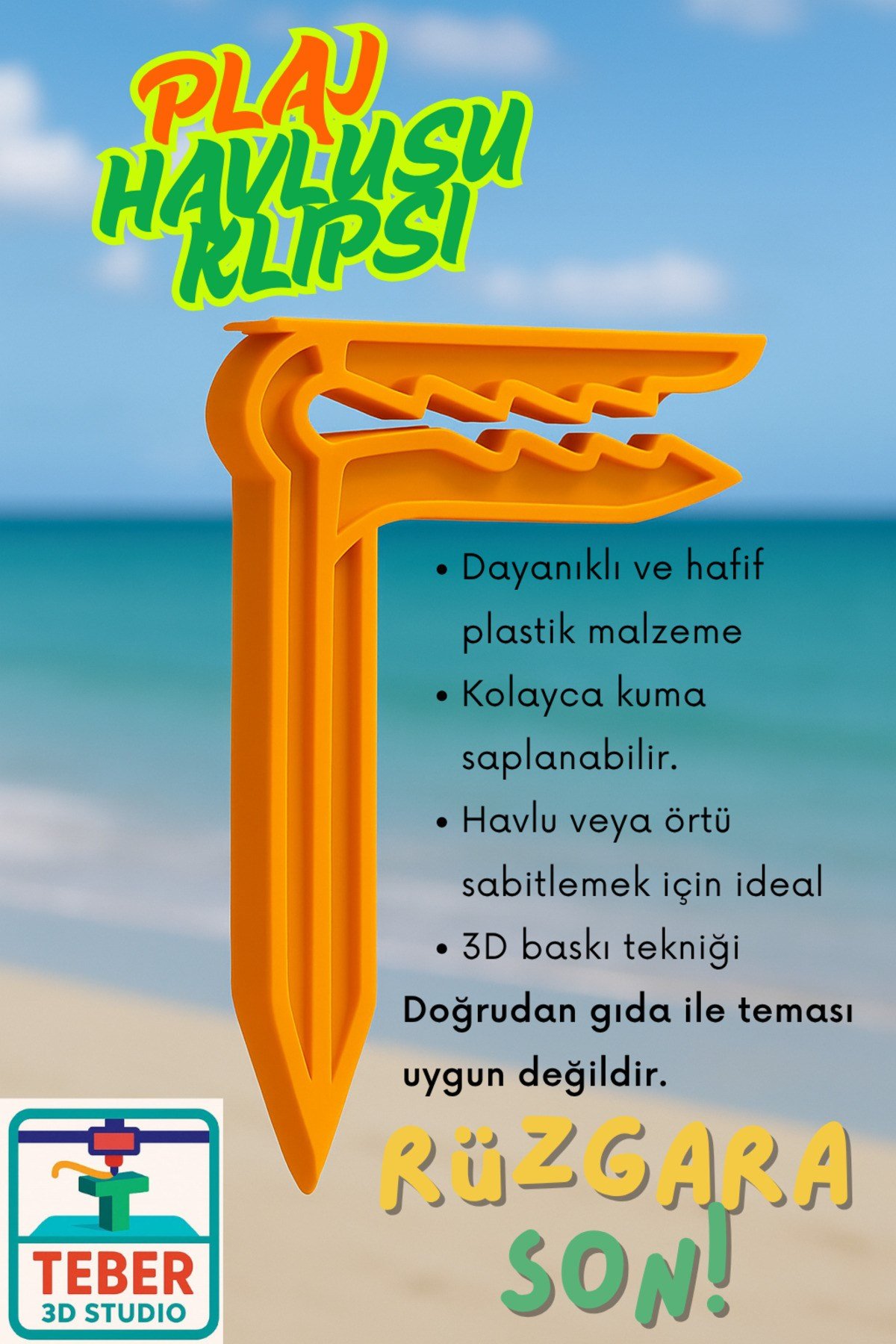 Plaj Havlusu Klipsi / Havlu Mandalı - Turuncu