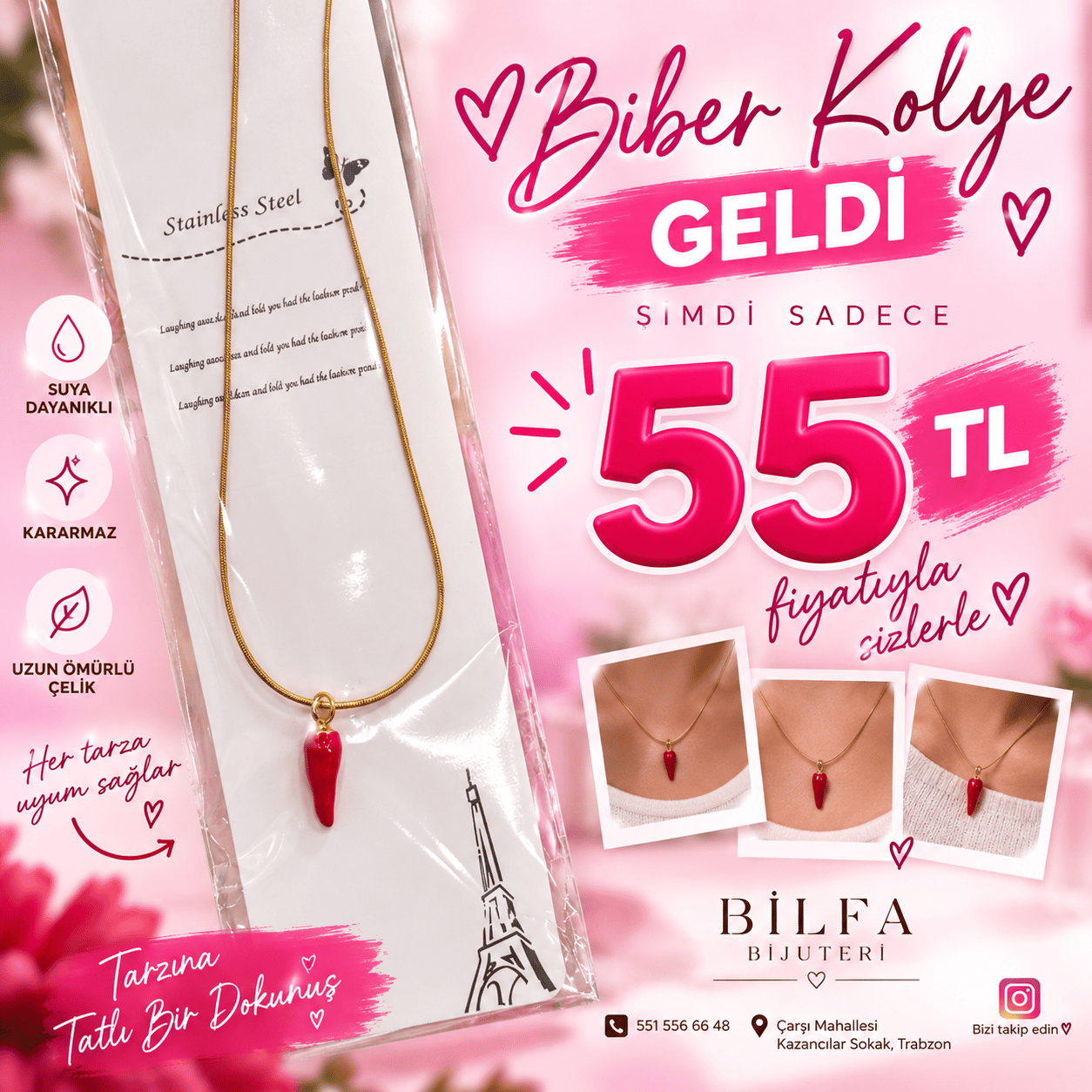 Biber Çelik Kolye