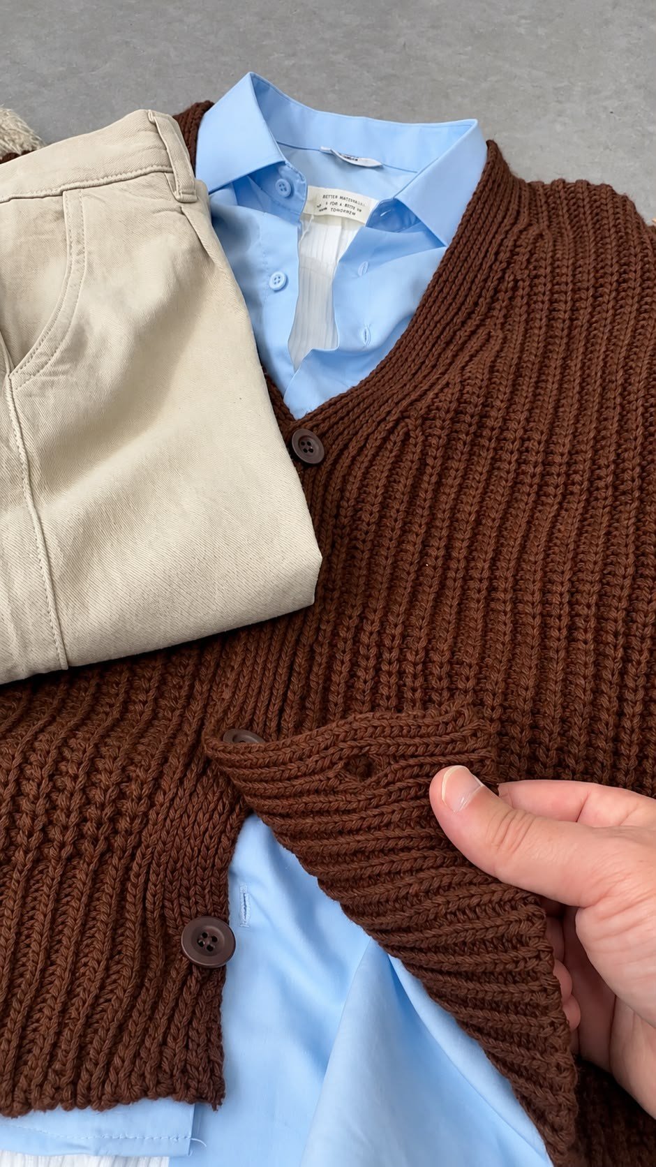 kalın örgü triko hırka gömlek gabardin baggy pantolon