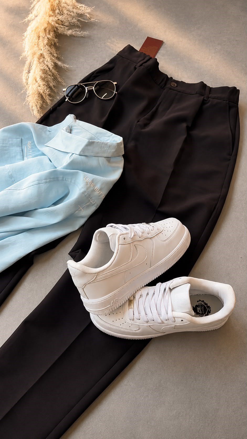 modal nakış detaylı gömlek baggy pantolon beyaz atlet