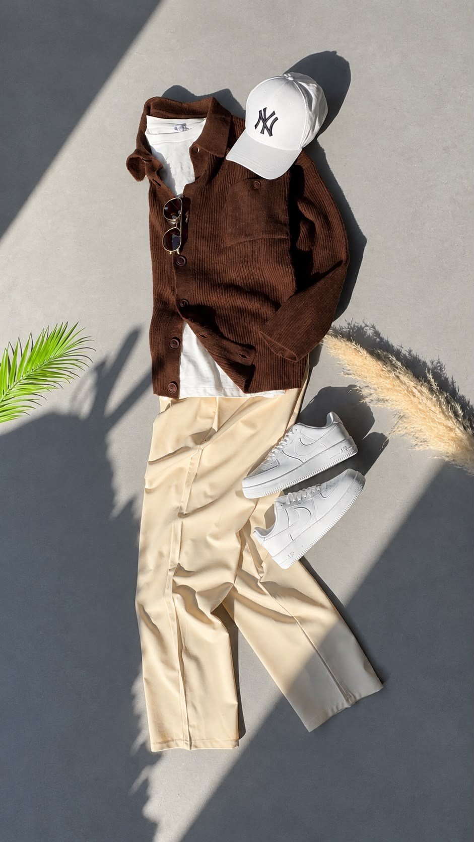OWERSİZE TRİKO HIRKA BEYAZ TİŞÖRT BAGGY KUMAS PANTOLON