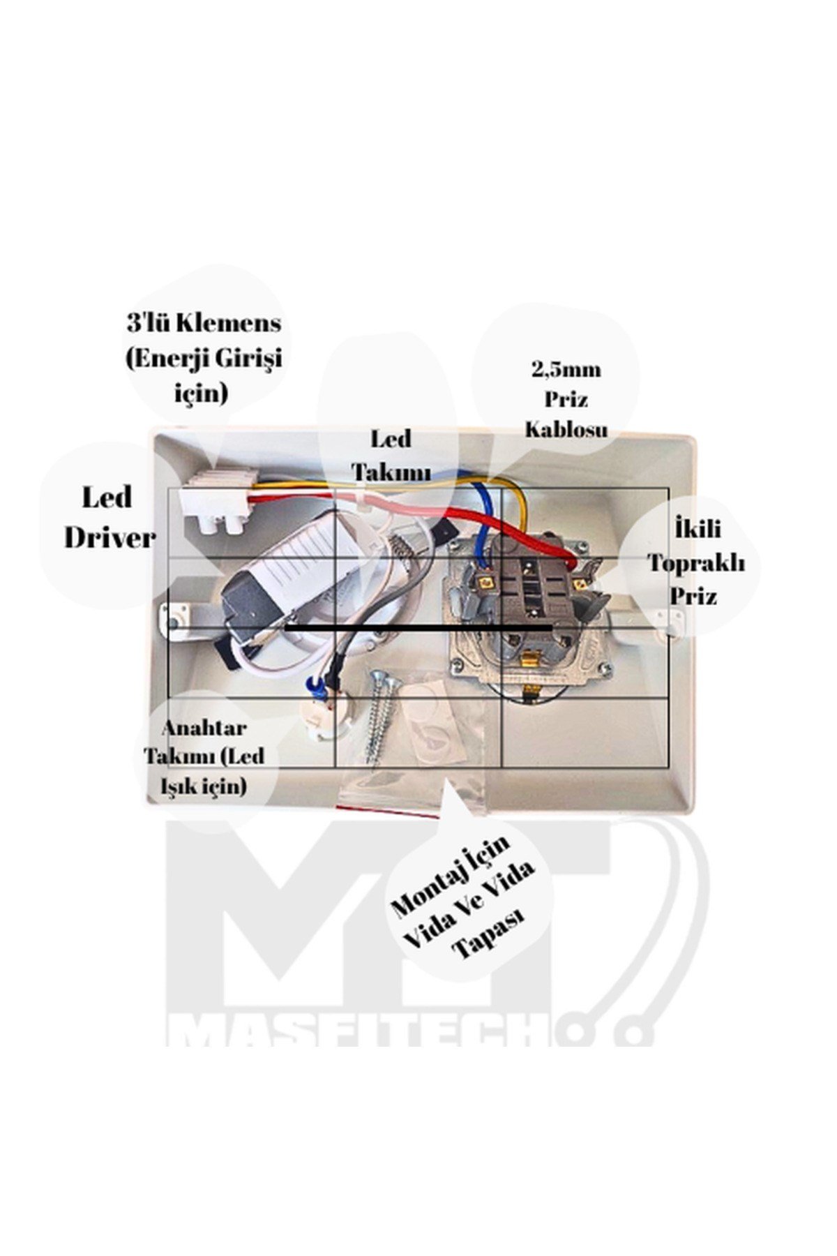 Dolap Altı Priz – LED Işıklı Mutfak Tezgah Prizi | 3W Beyaz Işık (Beyaz Kasa)