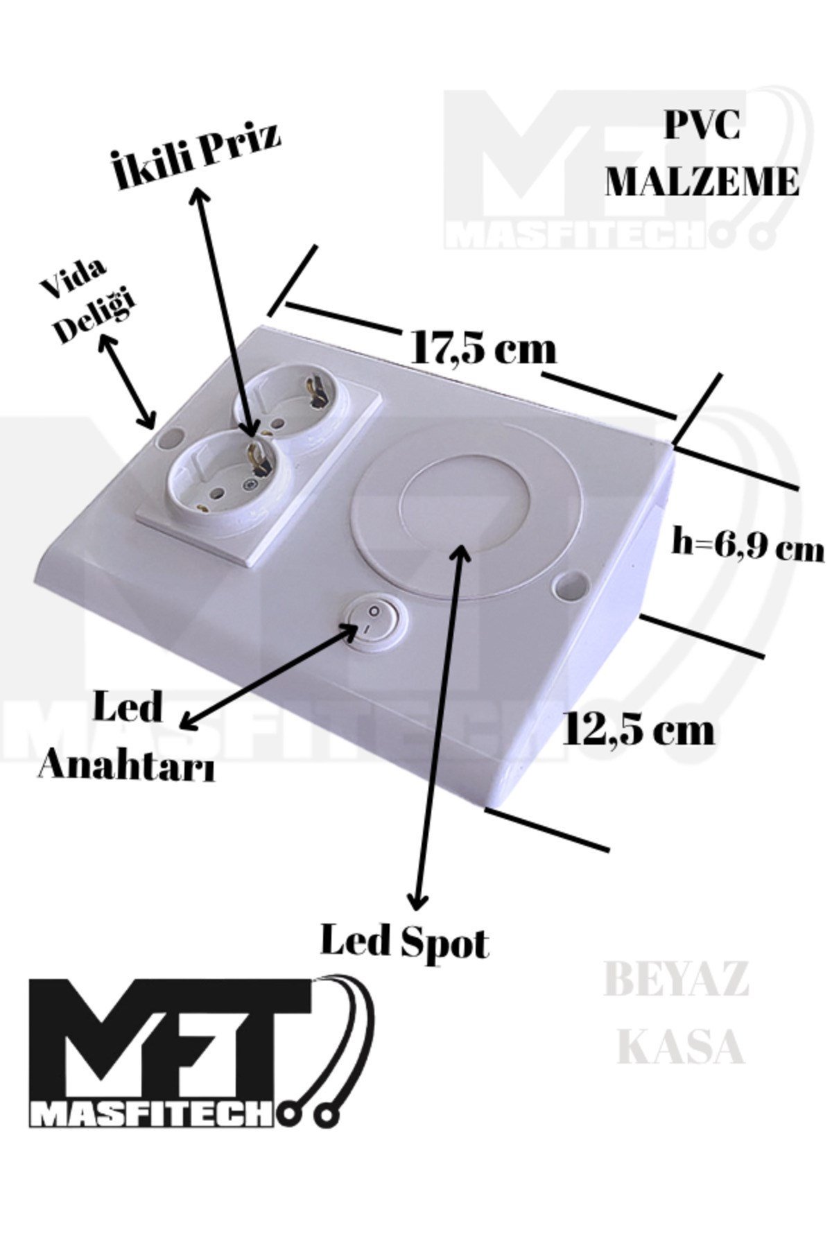 Dolap Altı Priz – LED Işıklı Mutfak Tezgah Prizi | 3W Beyaz Işık (Beyaz Kasa)
