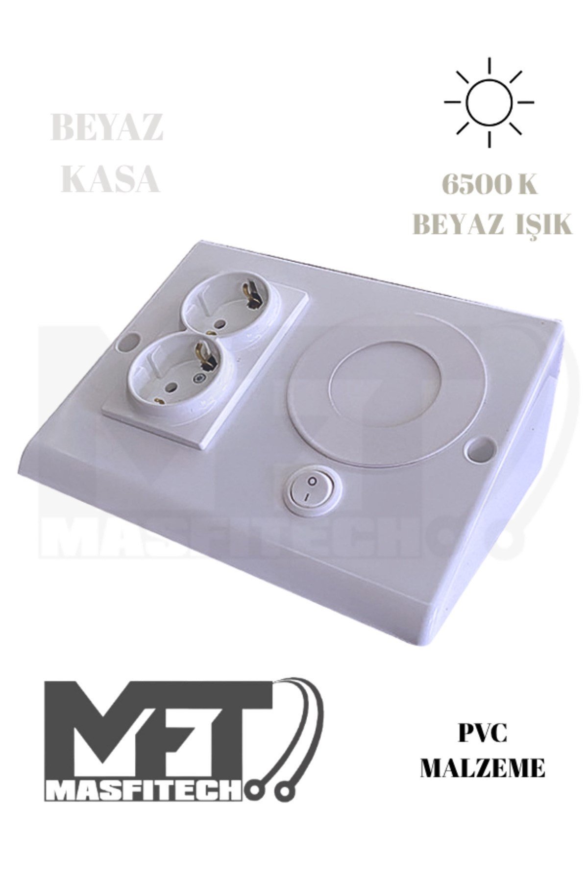 Dolap Altı Priz – LED Işıklı Mutfak Tezgah Prizi | 3W Beyaz Işık (Beyaz Kasa)