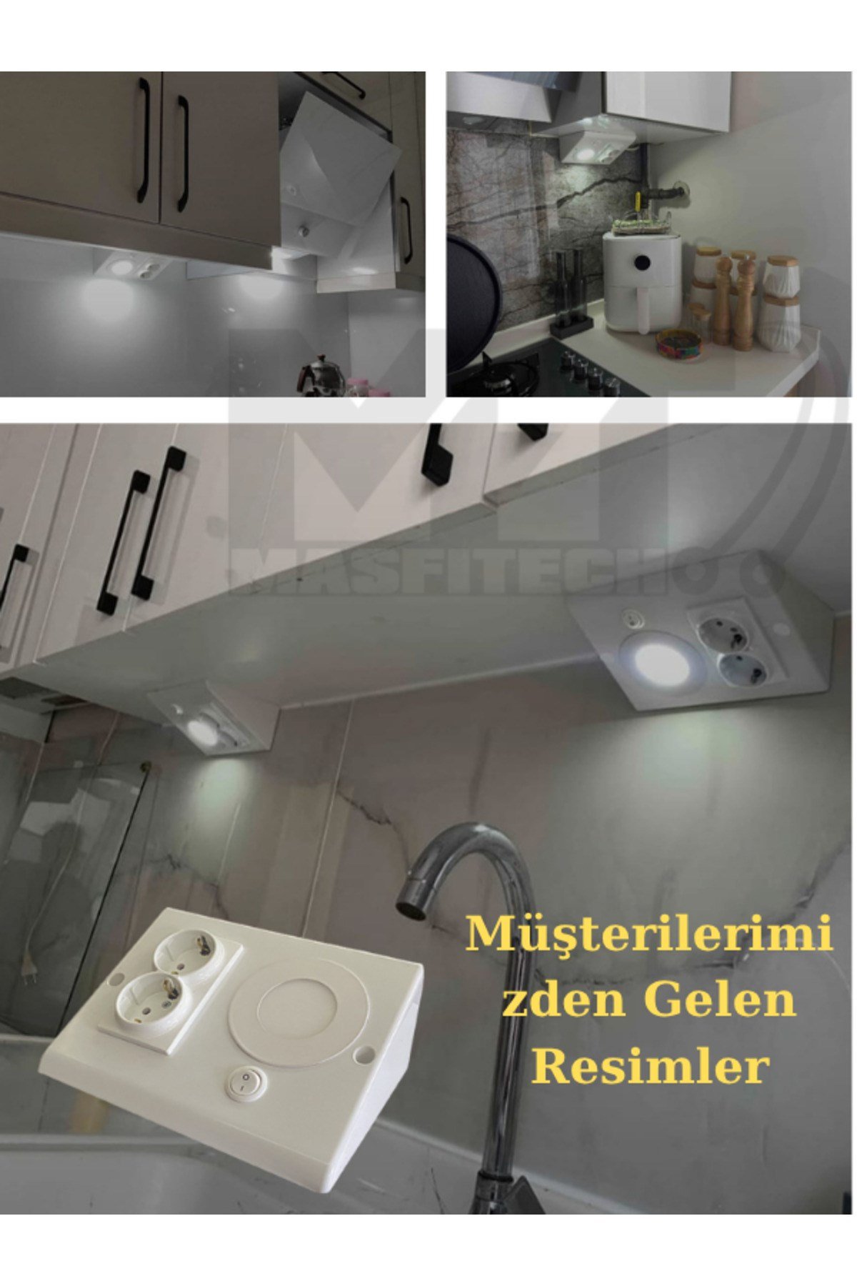 Dolap Altı Priz – LED Işıklı Mutfak Tezgah Prizi | 3W Beyaz Işık (Beyaz Kasa)
