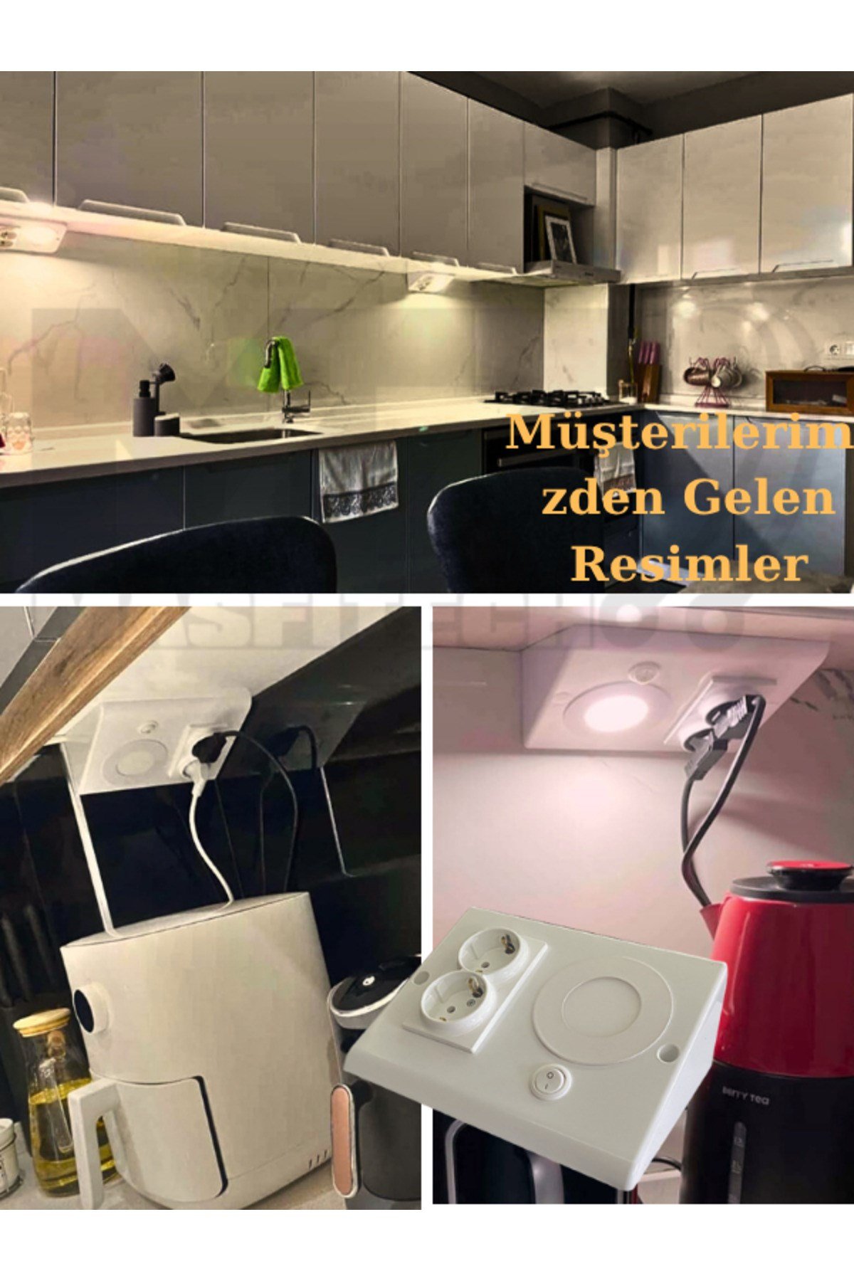 Dolap Altı Priz – LED Işıklı Mutfak Tezgah Prizi | 3W Beyaz Işık (Beyaz Kasa)