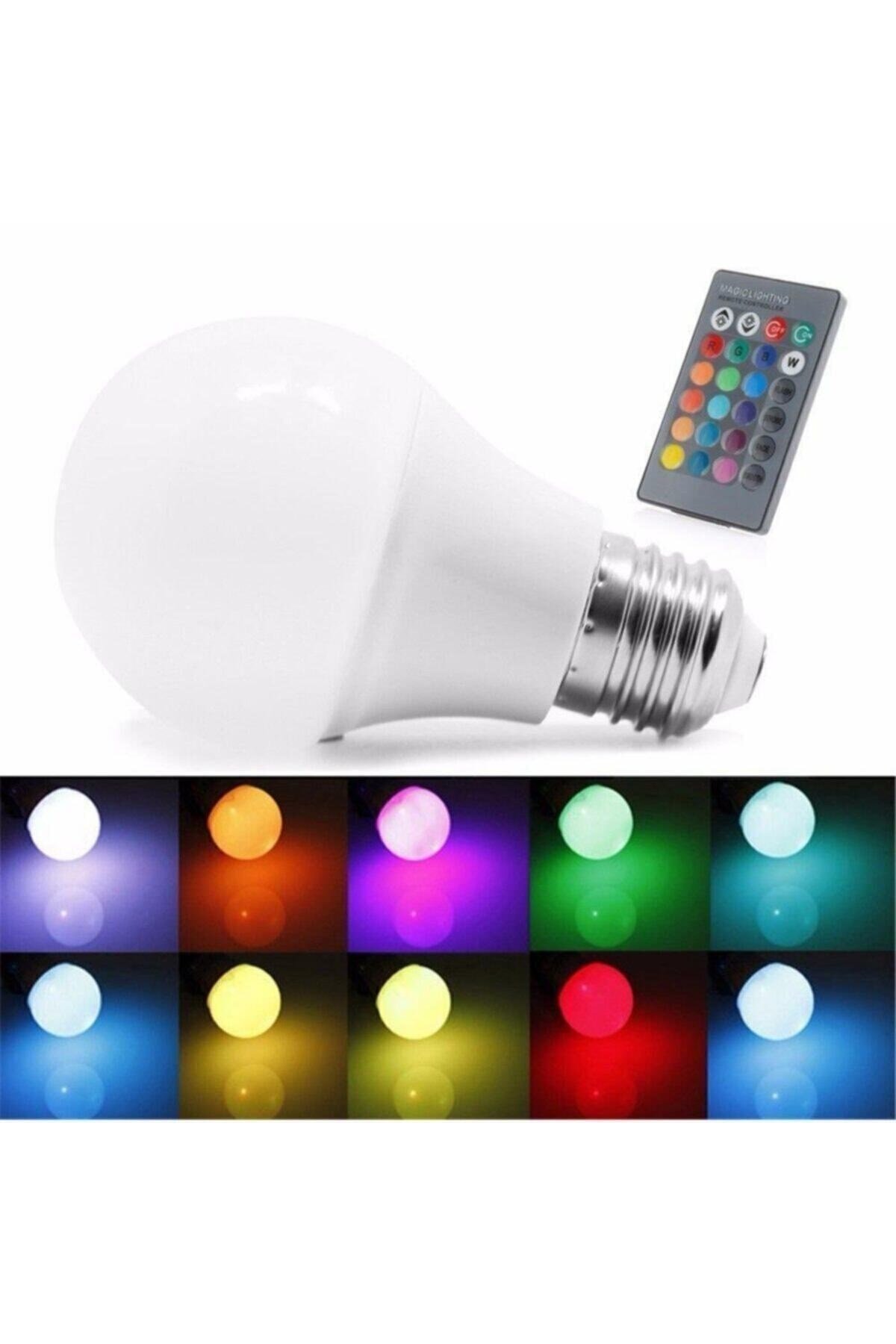 Home Uzaktan Kumandalı Renk Değiştiren Ampul Rgb 9w Beyaz Dahil 16 Renkli