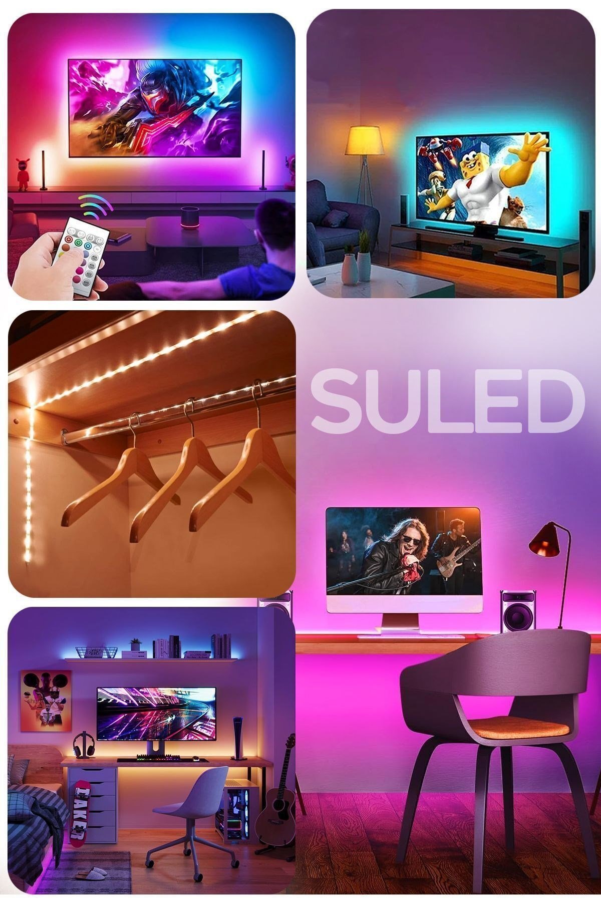 Şerit Led 5 Metre Animasyonlu Tak Çalıştır Kumandalı Trafolu Rgb Şerit Işık Aydınlatma Parti Led