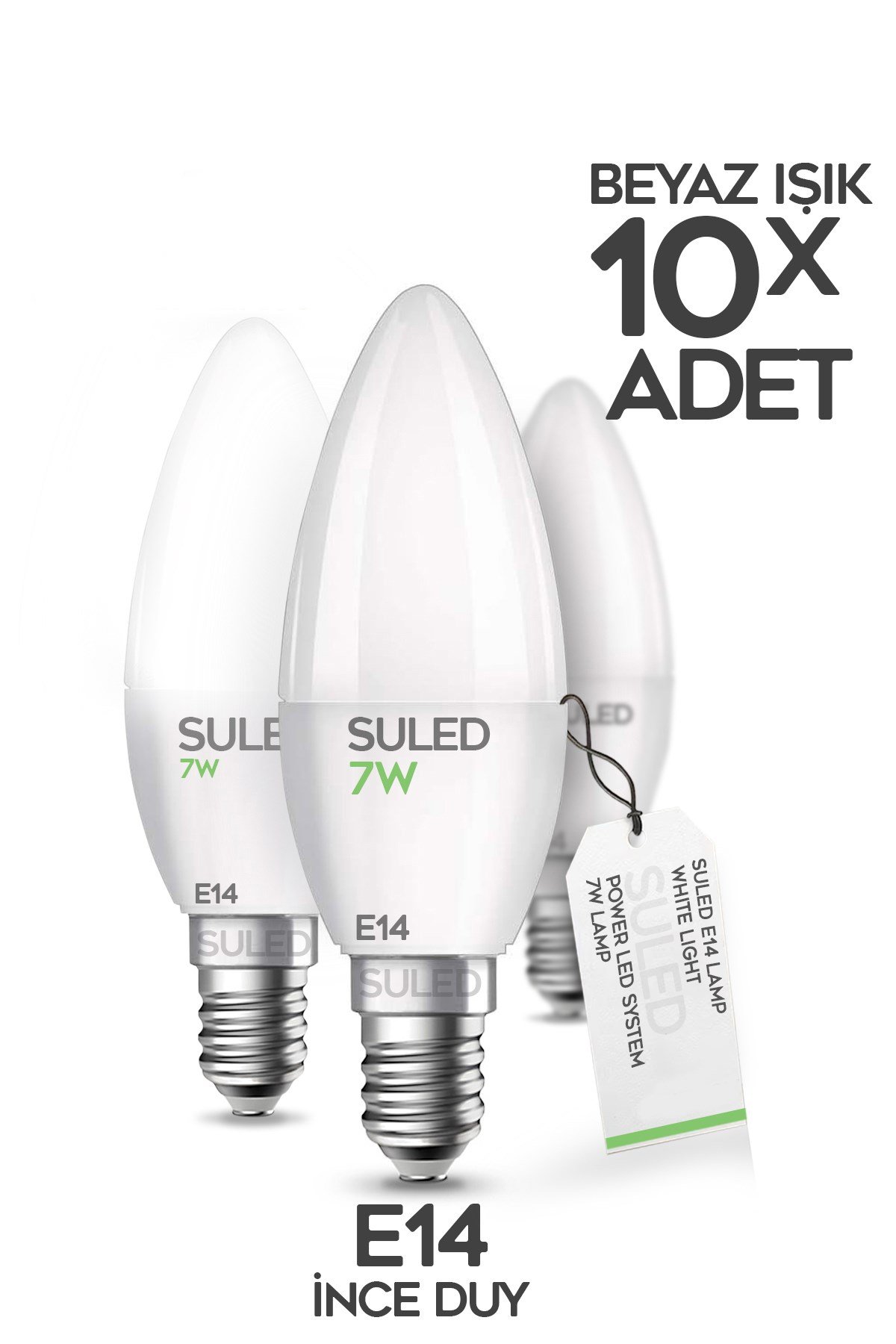 Sl-1023 Grafen Beyaz Işıklı 10 Adet Mum Buji Ampul Avize Abajur Lambası Ince Duylu Lamba E14 Duy