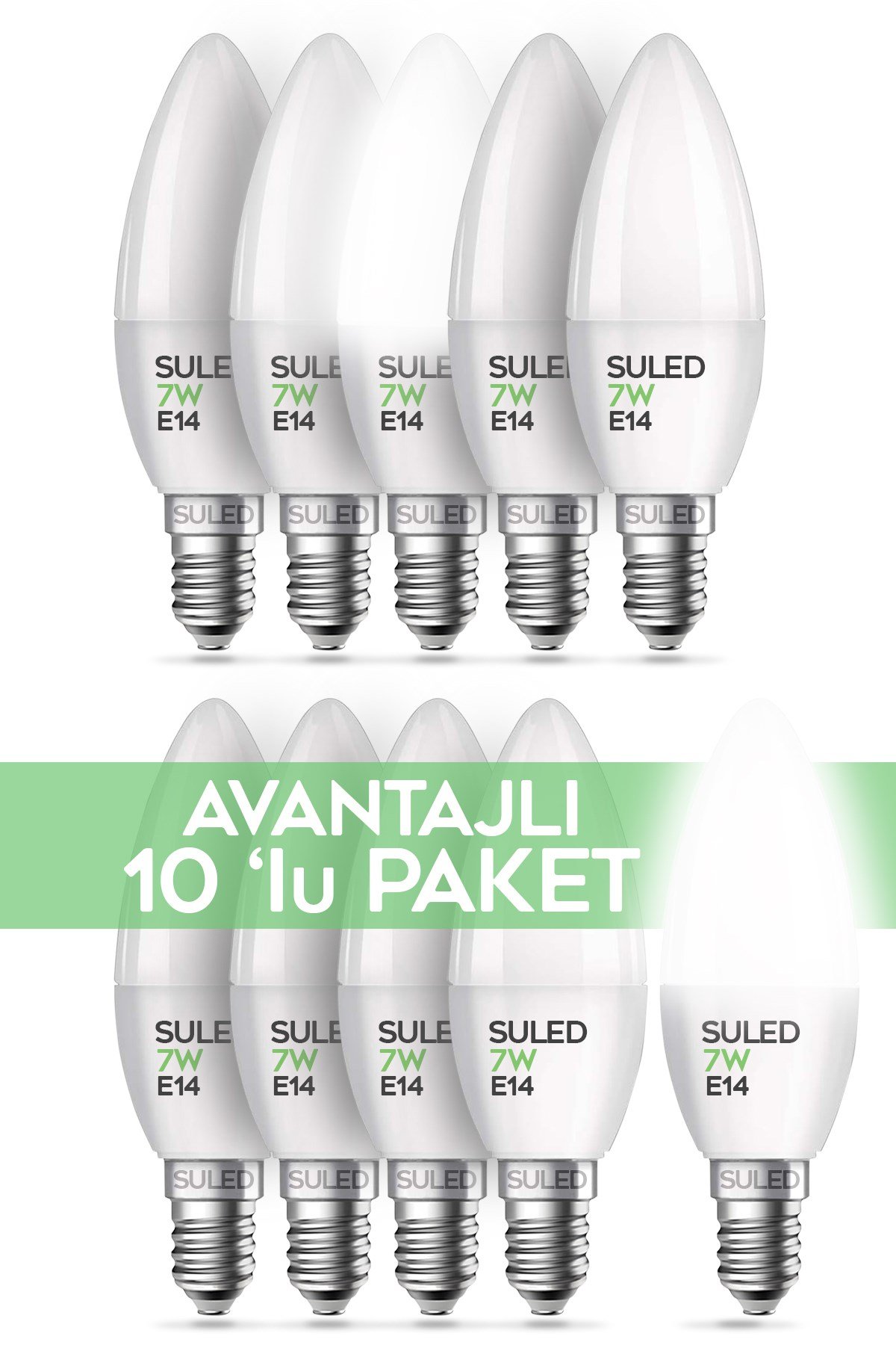 Sl-1023 Grafen Beyaz Işıklı 10 Adet Mum Buji Ampul Avize Abajur Lambası Ince Duylu Lamba E14 Duy