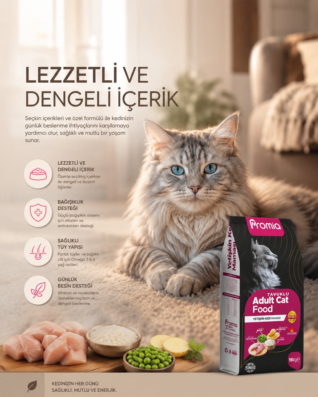 Promia Tavuklu Kısırlaştırılmış Yetişkin Kedi Maması & Adult Cat 15kg