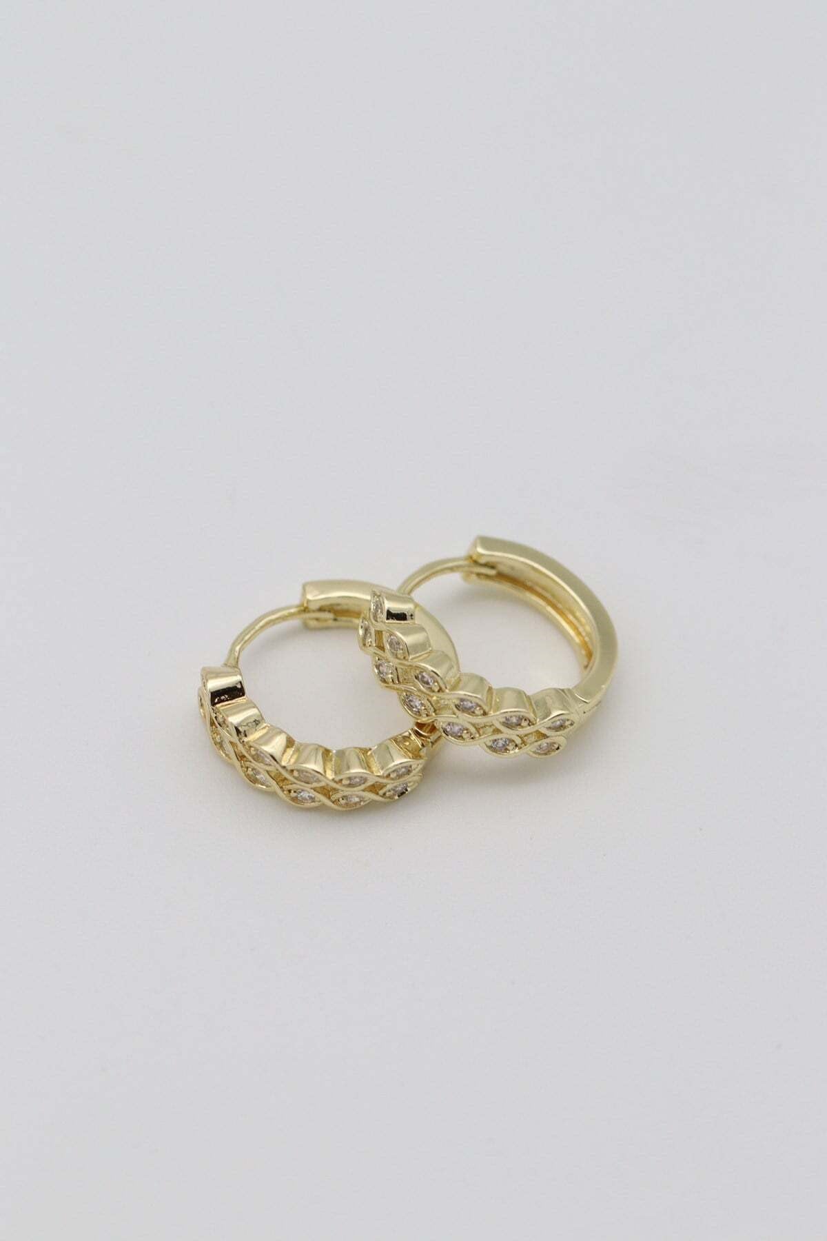 Vip 14 K Altın Kaplama İkili Taşlı Küpe (15mm)