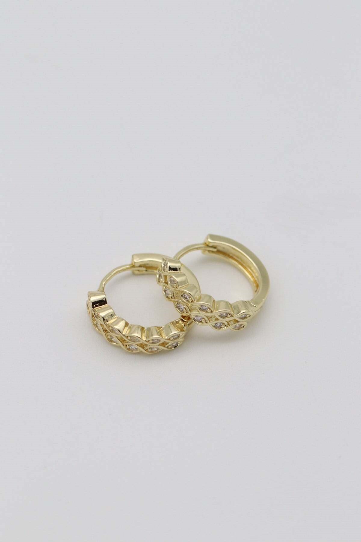 Vip 14 K Altın Kaplama İkili Taşlı Küpe (15mm)