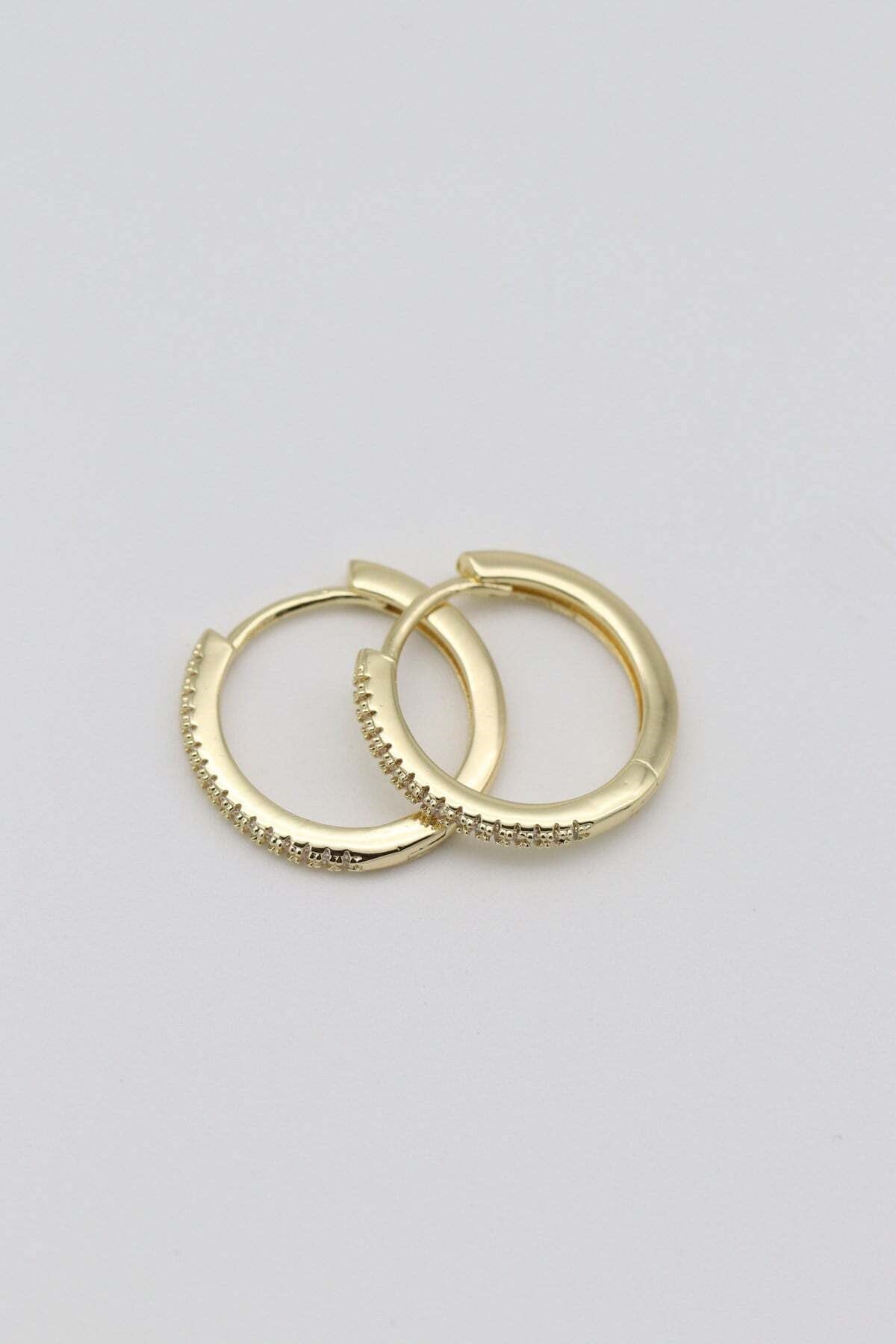Vip 14 K Altın Kaplama İnce Mini Taşlı Halka Küpe (20mm)