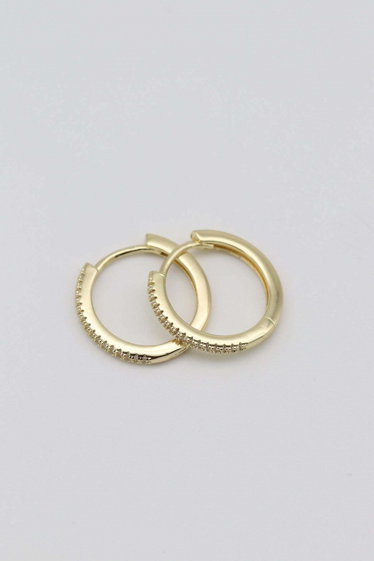 Vip 14 K Altın Kaplama İnce Mini Taşlı Halka Küpe (20mm)