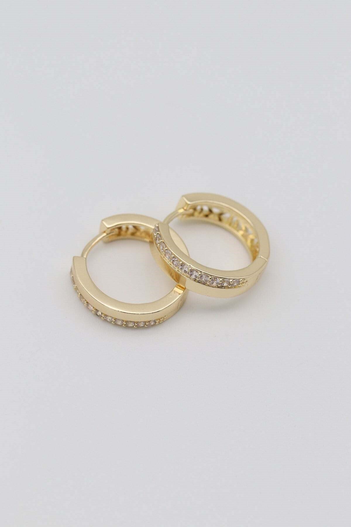 Vip 14 K Altın Kaplama Taşlı Halka Küpe (20mm)