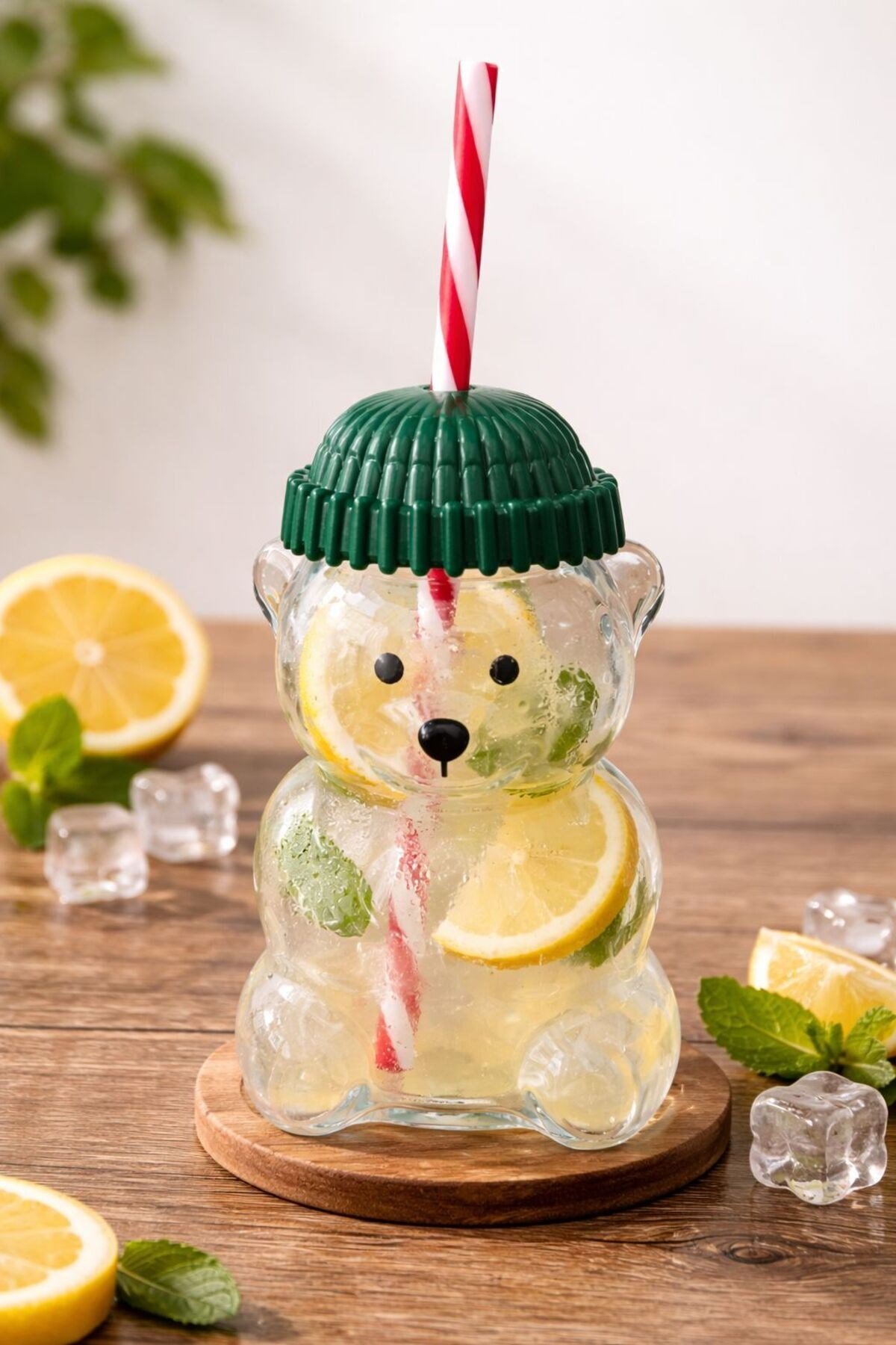 - Cam Ayıcık Figürlü İçecek Bardağı - 500 ml