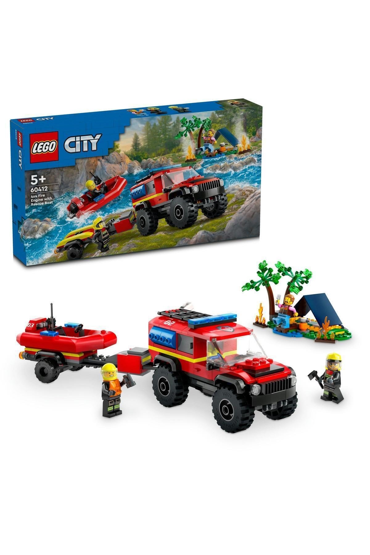 ® City 4x4 Kurtarma Botlu İtfaiye Kamyonu 60412 - 5+ Yaratıcı Oyuncak Yapım Seti (301Parça)